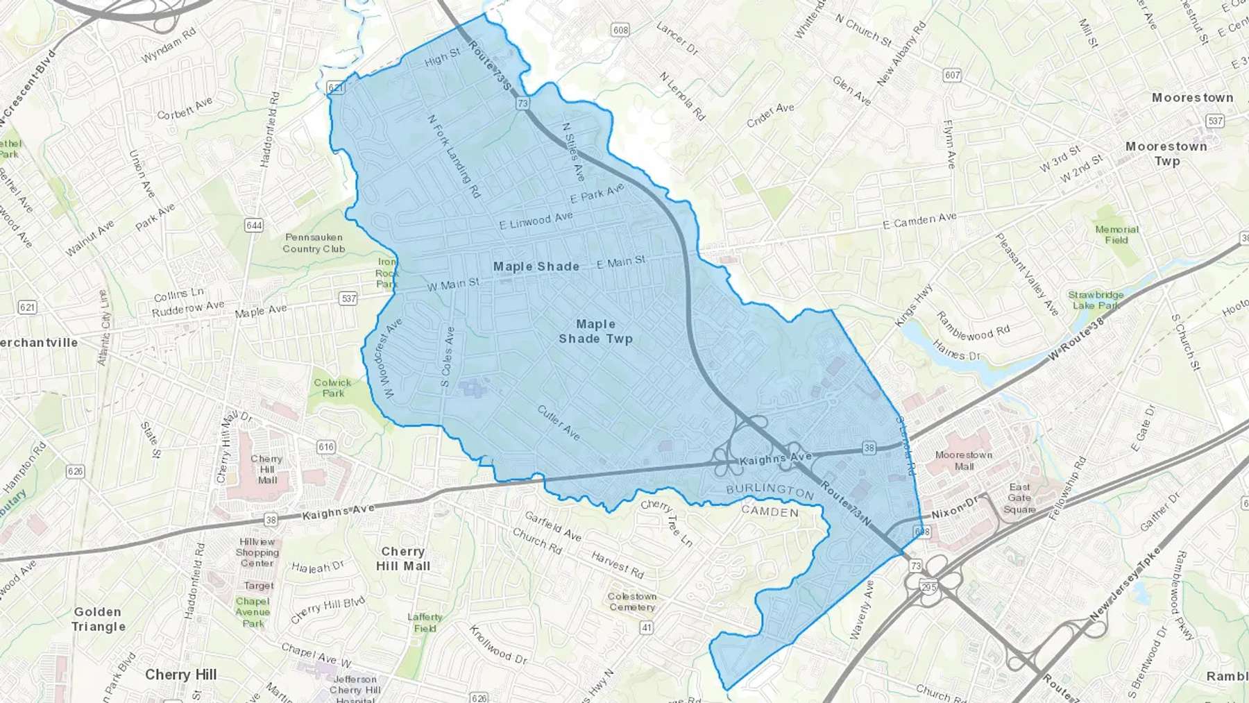 Maple Shade, NJ Cash heating Oil delivery map Map of the COD Fuel Oil delivery service area for Maple Shade, NJ