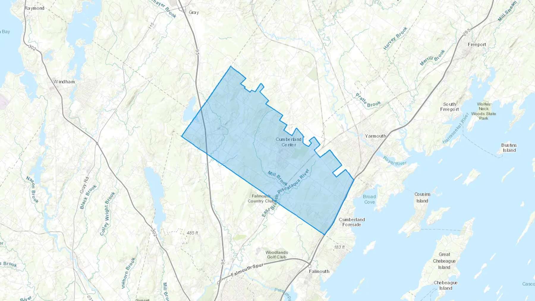 Cumberland Center, ME Cash heating Oil delivery map Map of the COD Fuel Oil delivery service area for Cumberland Center, ME