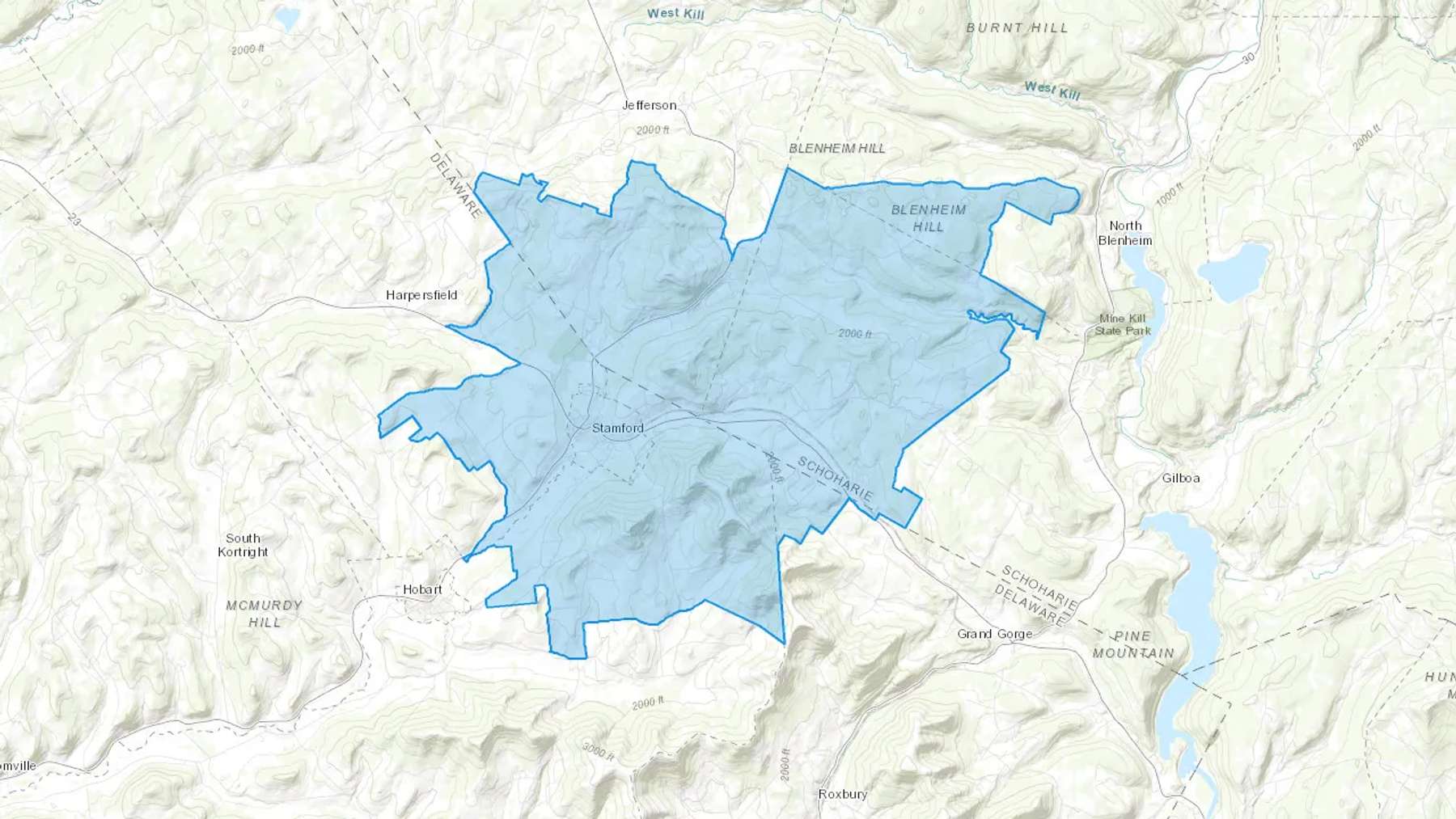 Stamford, NY Cash heating Oil delivery map Map of the COD Fuel Oil delivery service area for Stamford, NY