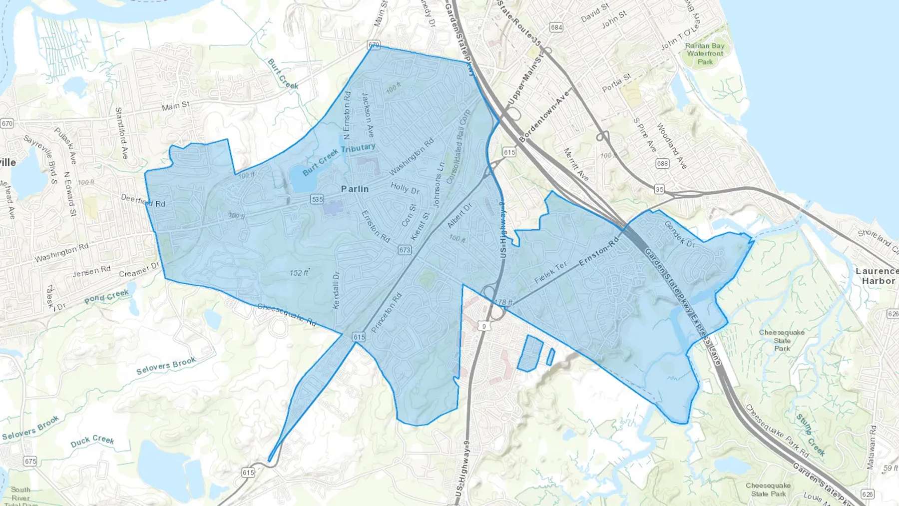 Parlin, NJ Cash heating Oil delivery map Map of the COD Fuel Oil delivery service area for Parlin, NJ