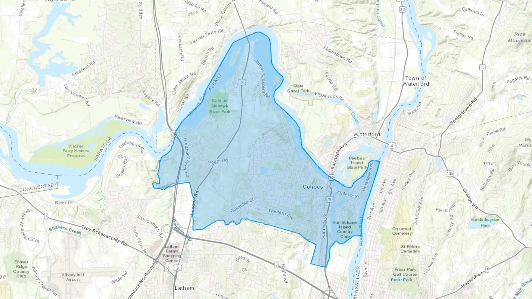 Cohoes, NY Cash heating Oil delivery map Map of the COD Fuel Oil delivery service area for Cohoes, NY