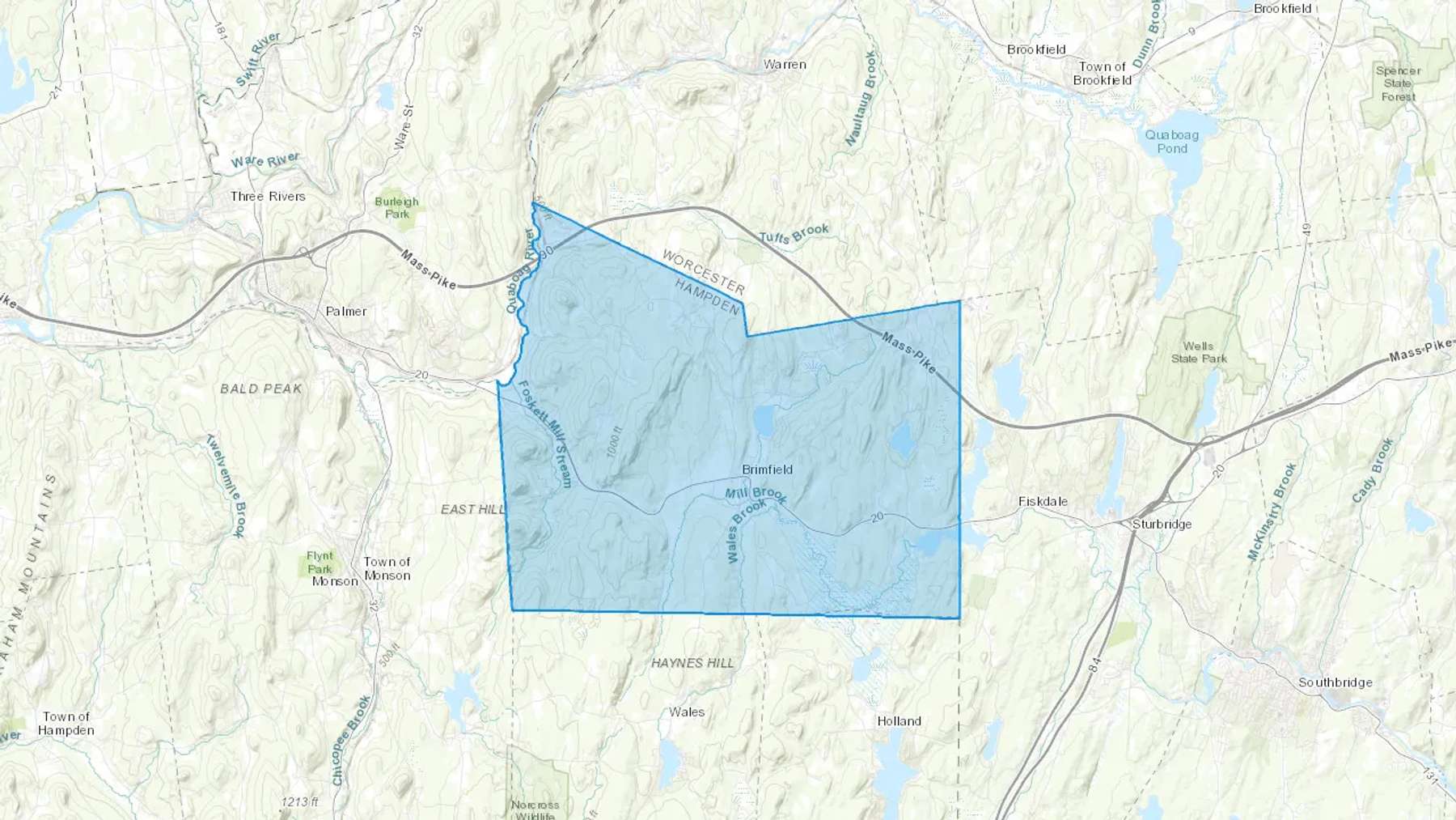 Brimfield, MA Cash heating Oil delivery map Map of the COD Fuel Oil delivery service area for Brimfield, MA