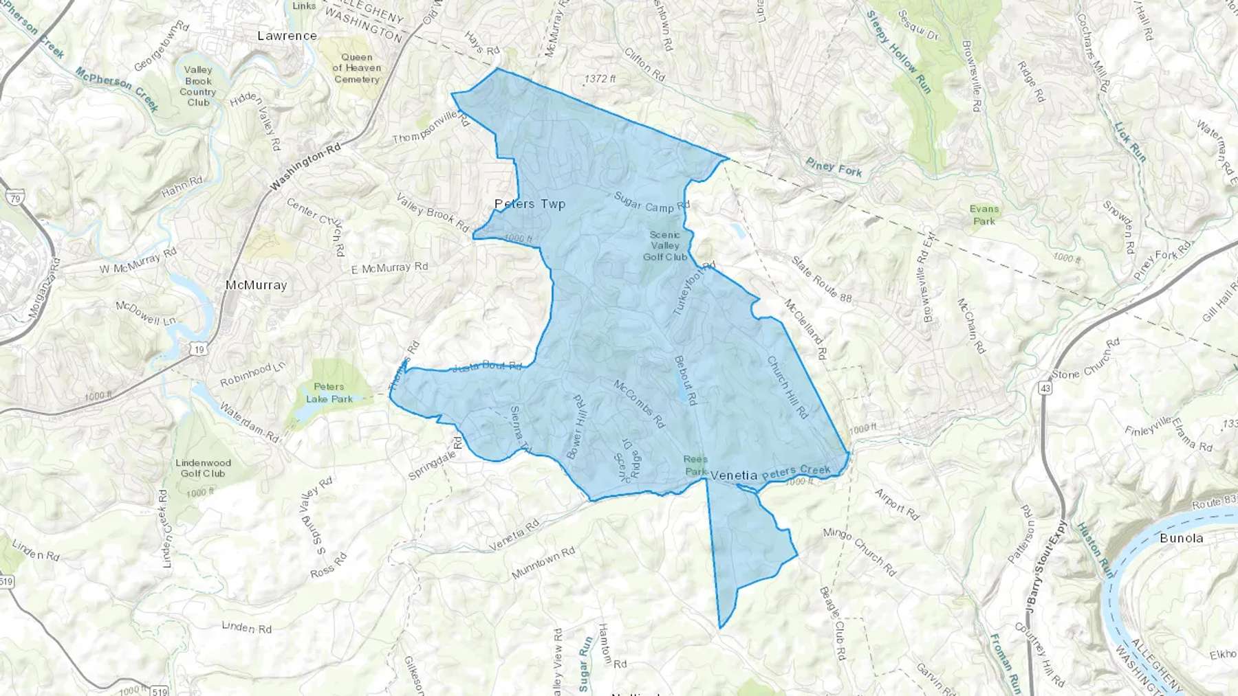 Venetia, PA Cash heating Oil delivery map Map of the COD Fuel Oil delivery service area for Venetia, PA