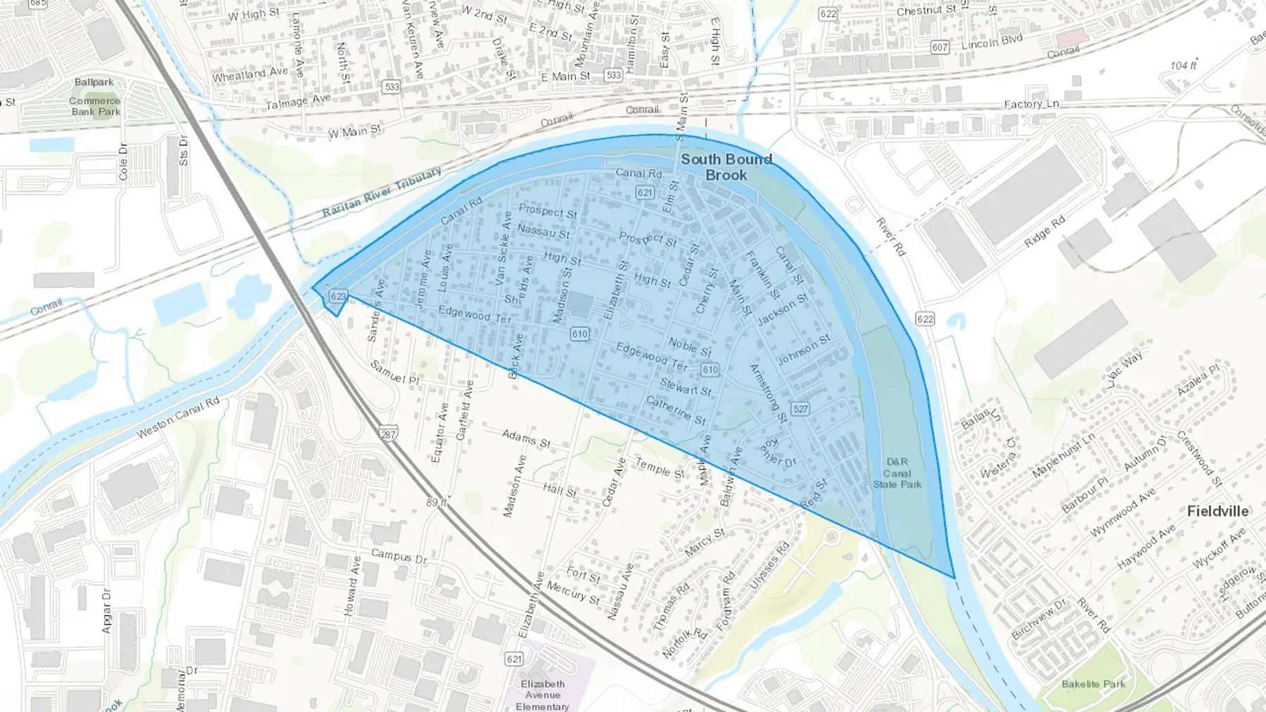 South Bound Brook, NJ Cash heating Oil delivery map Map of the COD Fuel Oil delivery service area for South Bound Brook, NJ