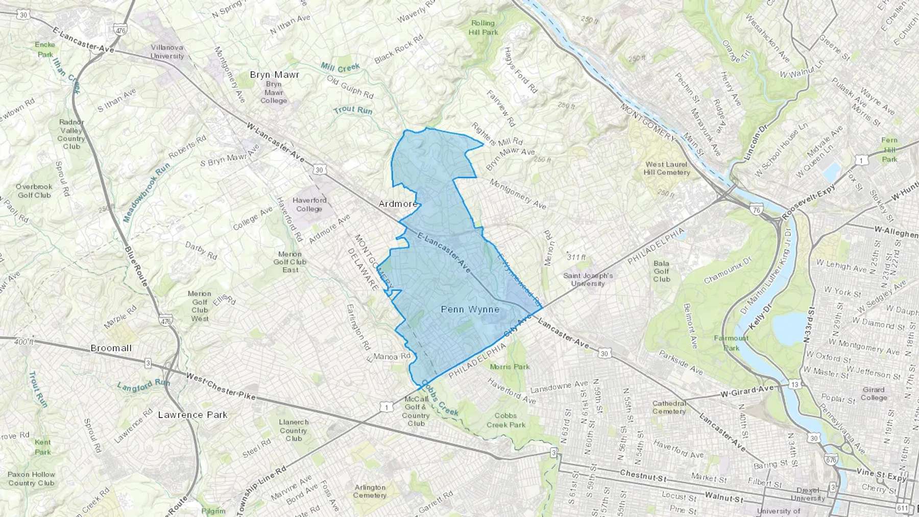 Wynnewood, PA Cash heating Oil delivery map Map of the COD Fuel Oil delivery service area for Wynnewood, PA