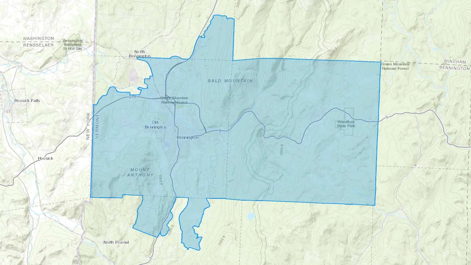 Bennington, VT Cash heating Oil delivery map Map of the COD Fuel Oil delivery service area for Bennington, VT