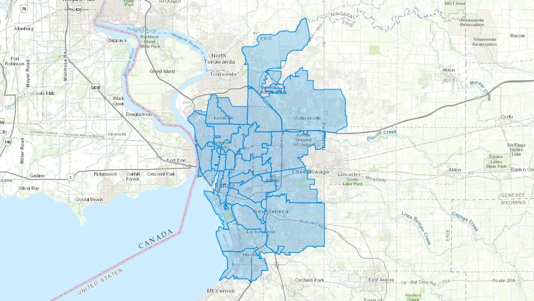 Buffalo, NY Cash heating Oil delivery map Map of the COD Fuel Oil delivery service area for Buffalo, NY