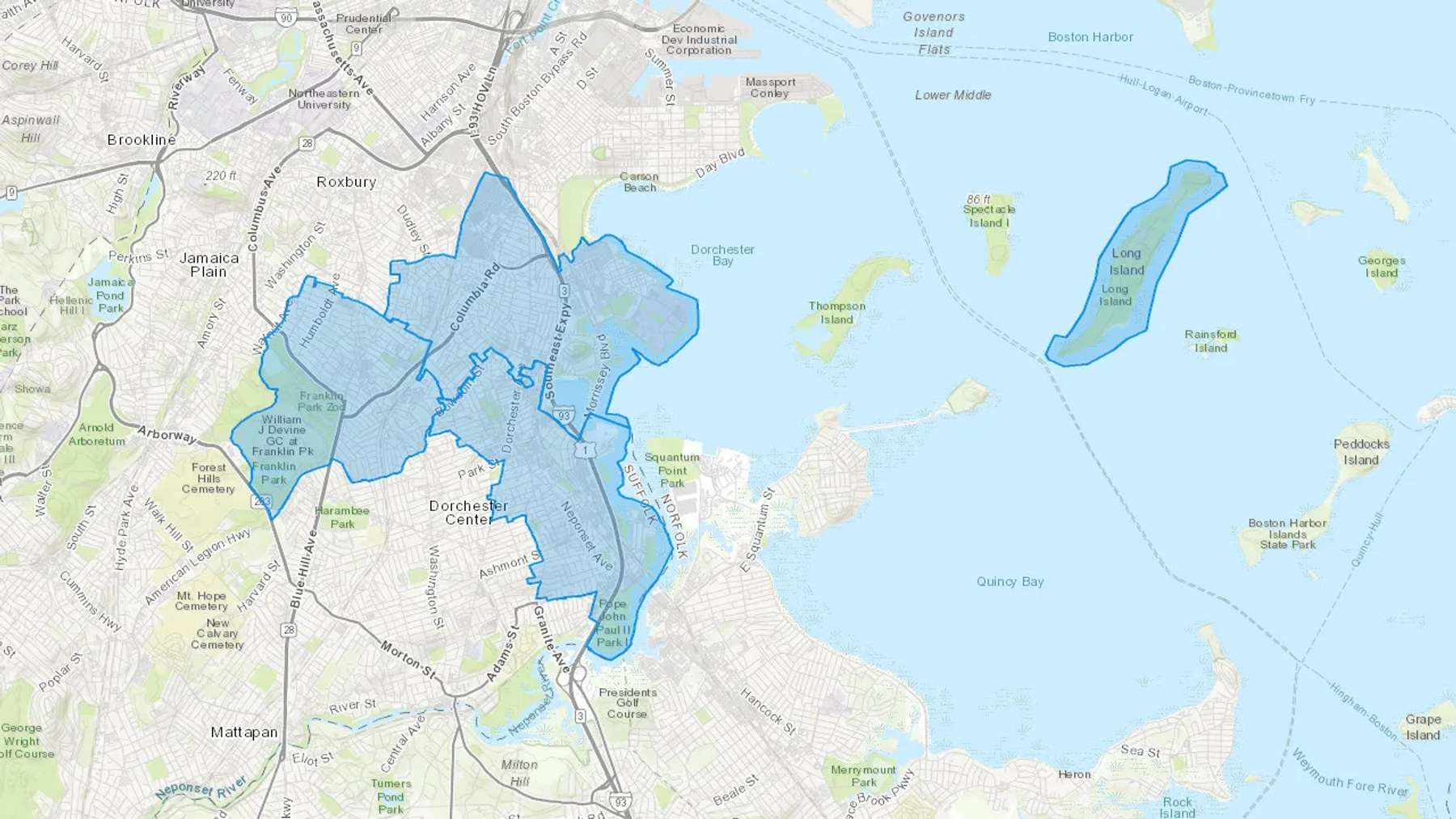 Dorchester, MA Cash heating Oil delivery map Map of the COD Fuel Oil delivery service area for Dorchester, MA