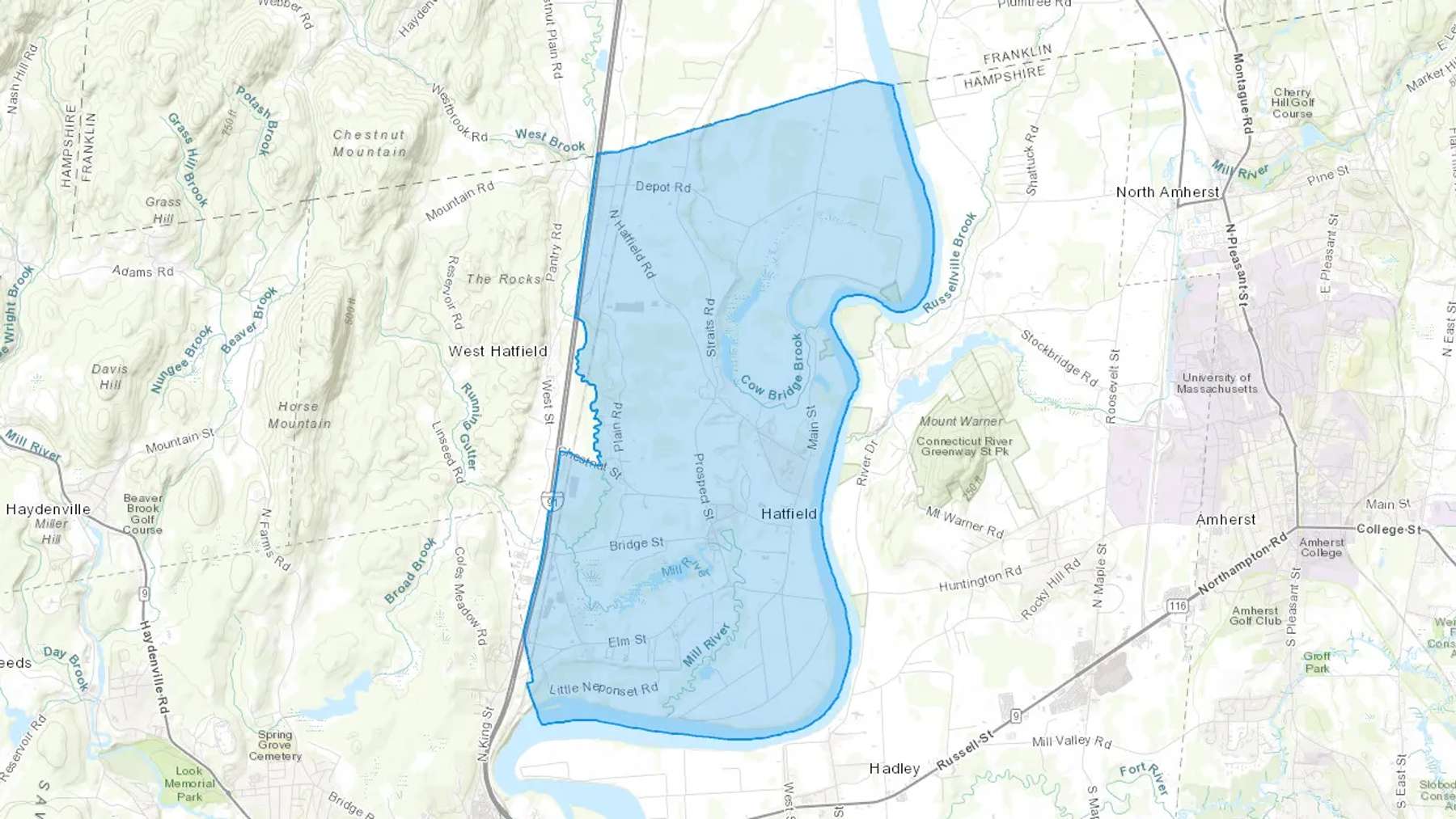 Hatfield, MA Cash heating Oil delivery map Map of the COD Fuel Oil delivery service area for Hatfield, MA
