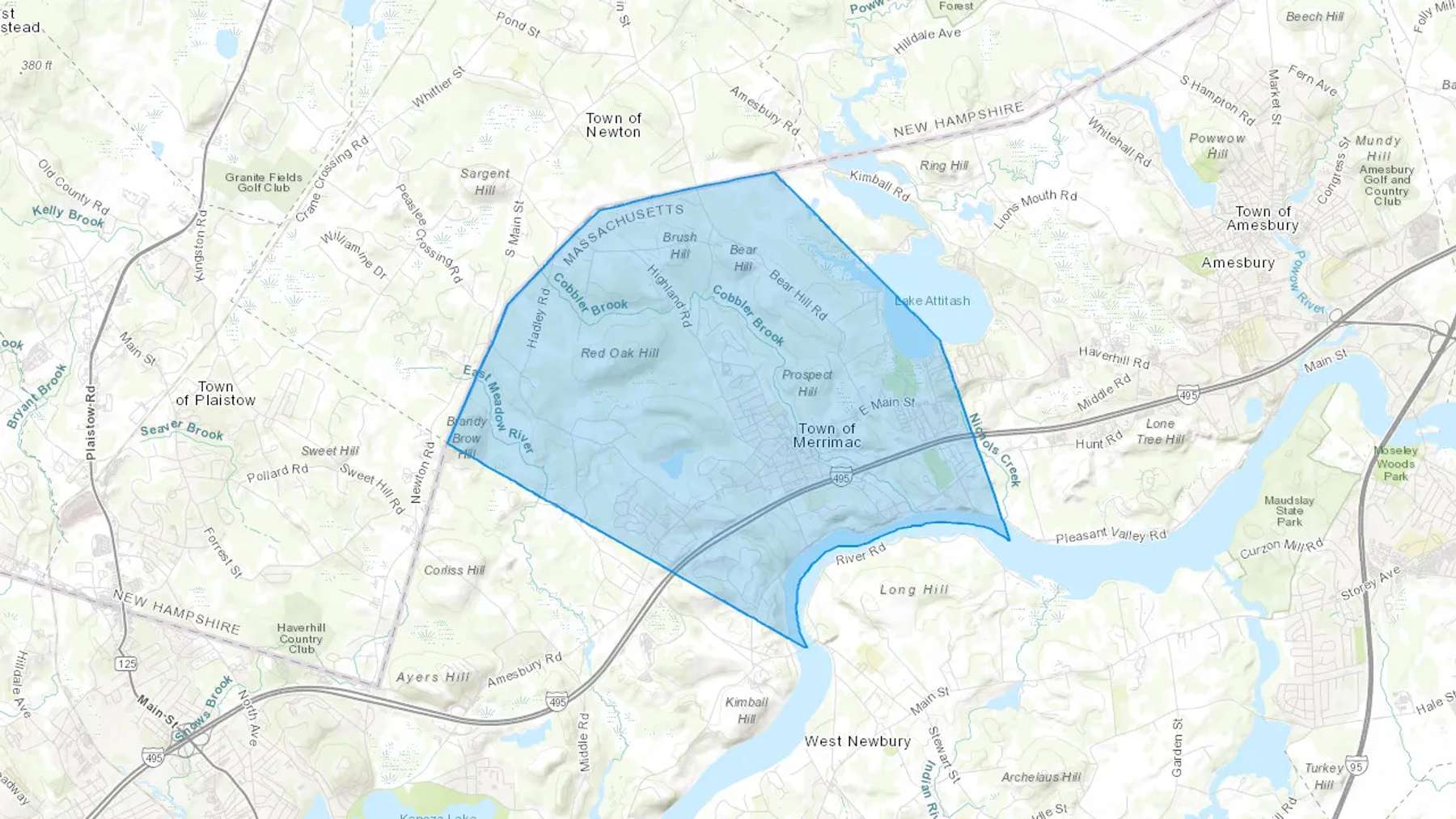 Merrimac, MA Cash heating Oil delivery map Map of the COD Fuel Oil delivery service area for Merrimac, MA