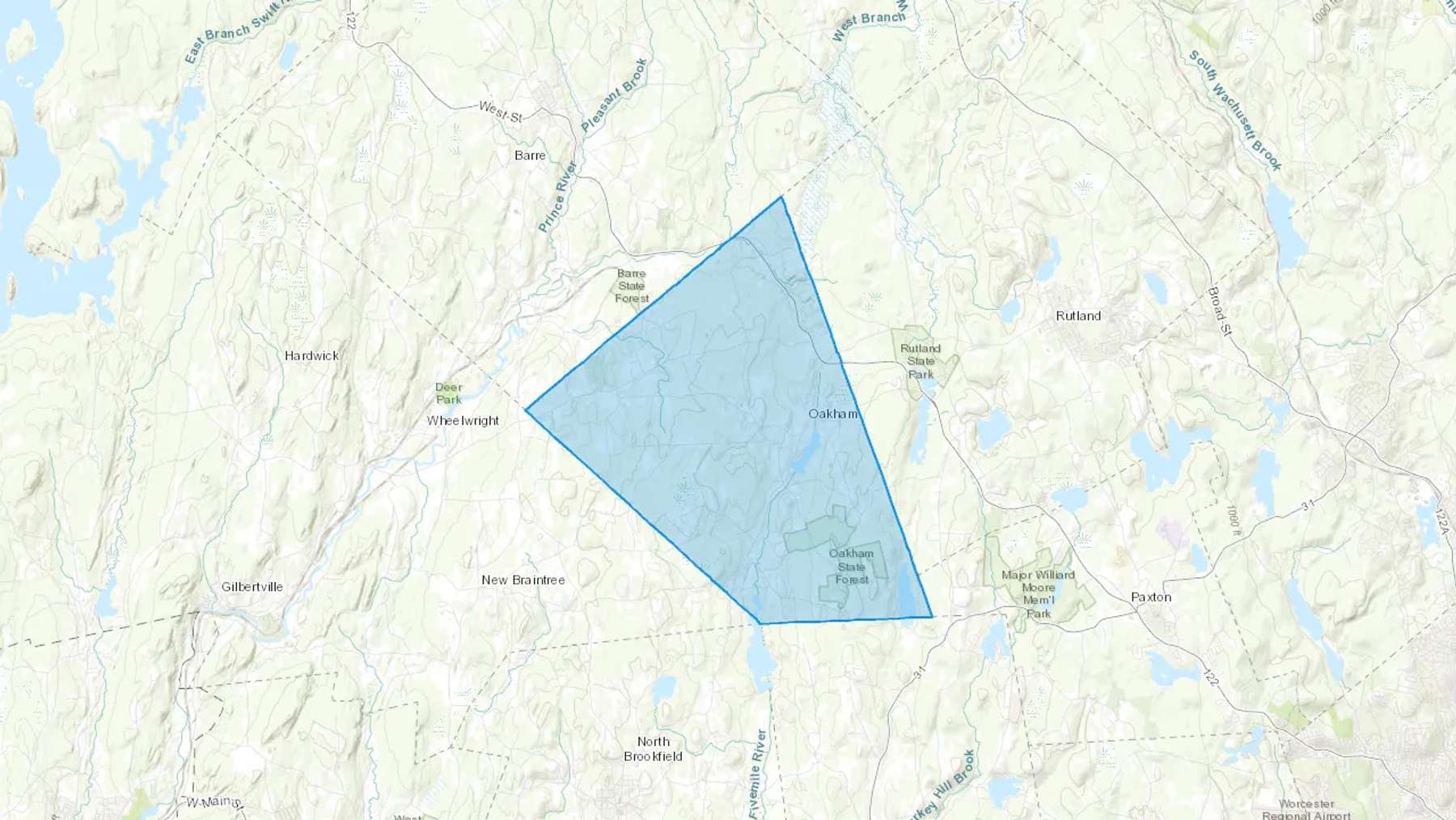 Oakham, MA Cash heating Oil delivery map Map of the COD Fuel Oil delivery service area for Oakham, MA