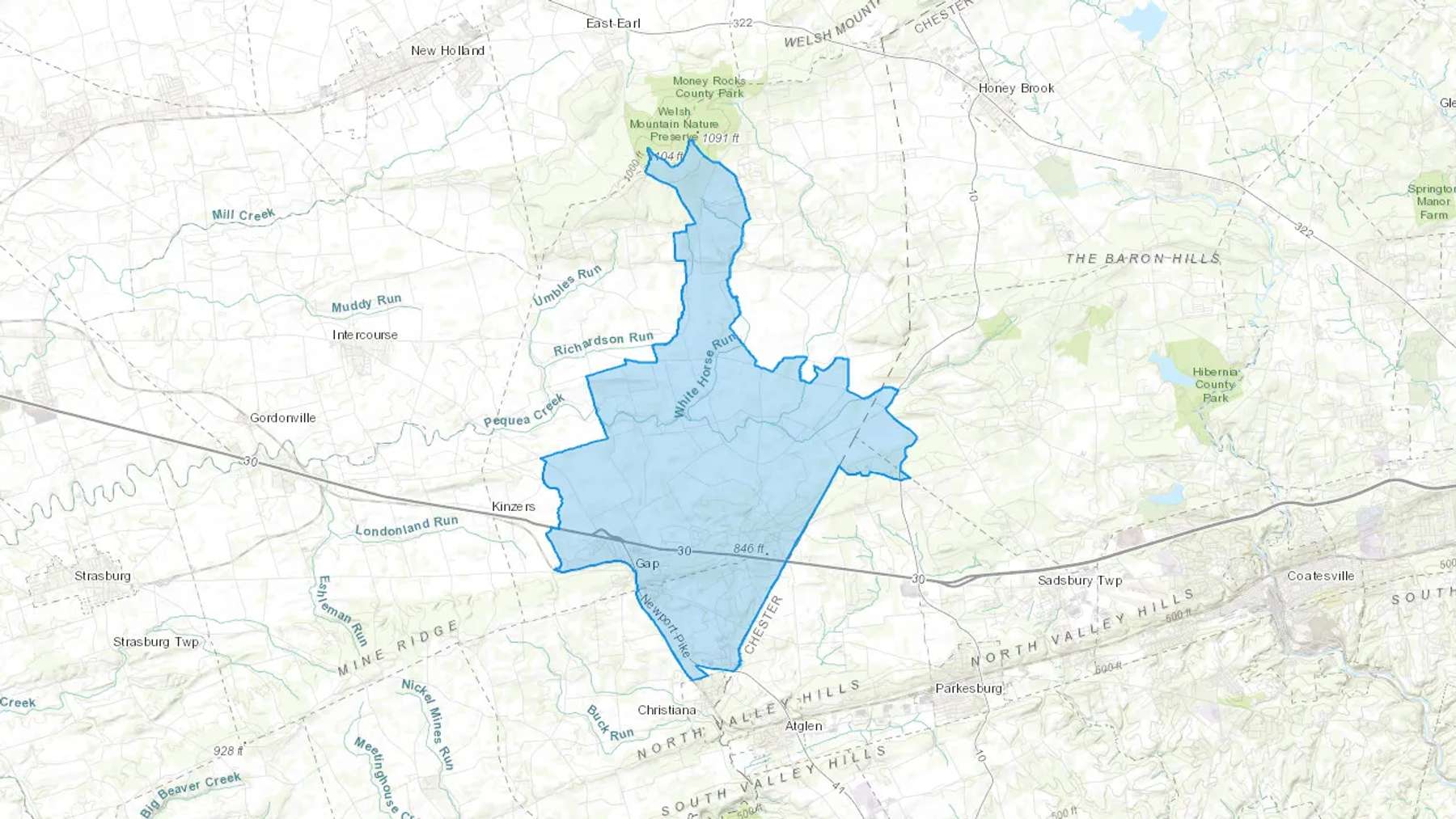 Gap, PA Cash heating Oil delivery map Map of the COD Fuel Oil delivery service area for Gap, PA