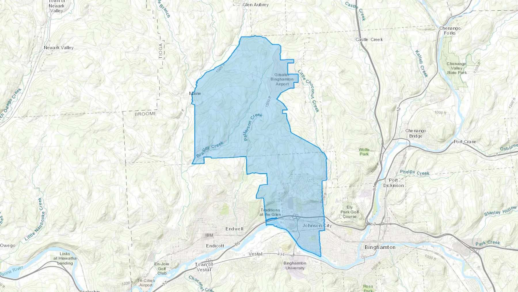 Johnson City, NY Cash heating Oil delivery map Map of the COD Fuel Oil delivery service area for Johnson City, NY