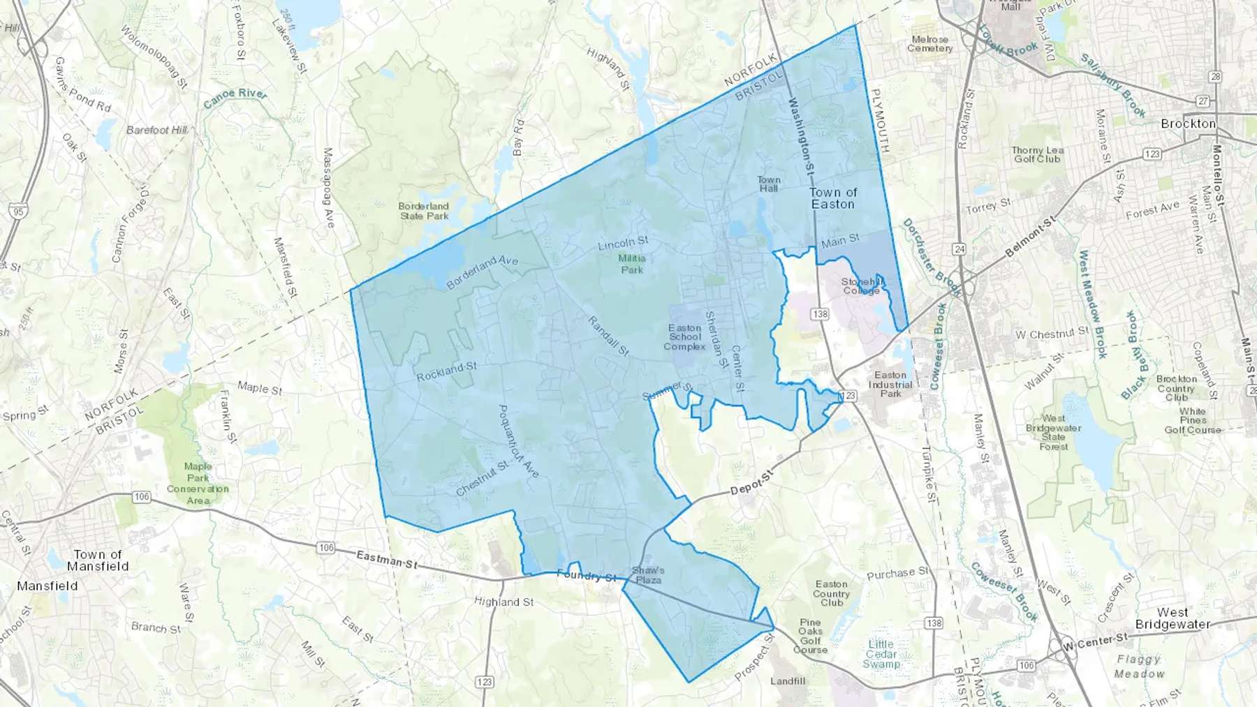 South Easton, MA Cash heating Oil delivery map Map of the COD Fuel Oil delivery service area for South Easton, MA