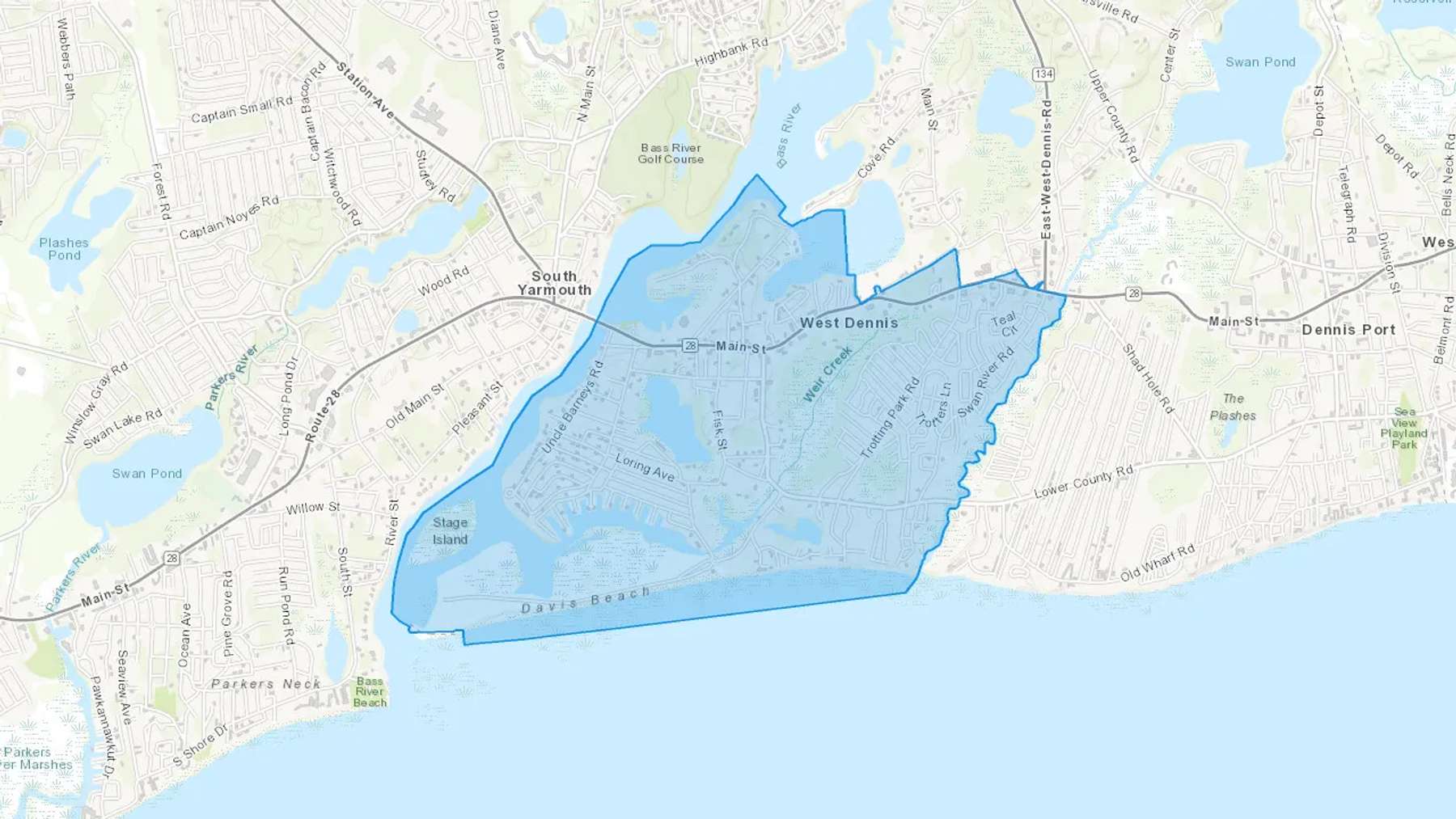 West Dennis, MA Cash heating Oil delivery map Map of the COD Fuel Oil delivery service area for West Dennis, MA