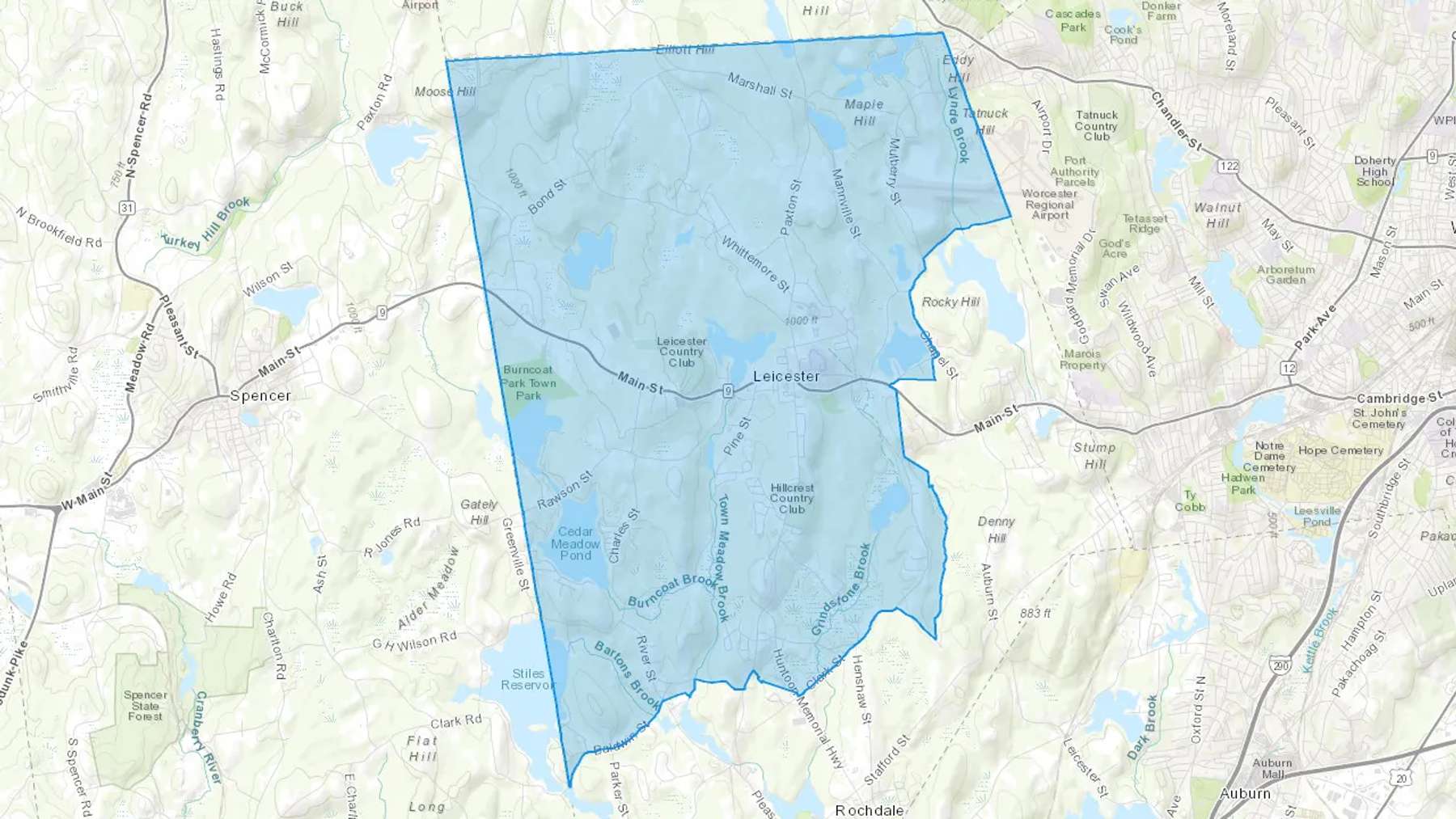 Leicester, MA Cash heating Oil delivery map Map of the COD Fuel Oil delivery service area for Leicester, MA