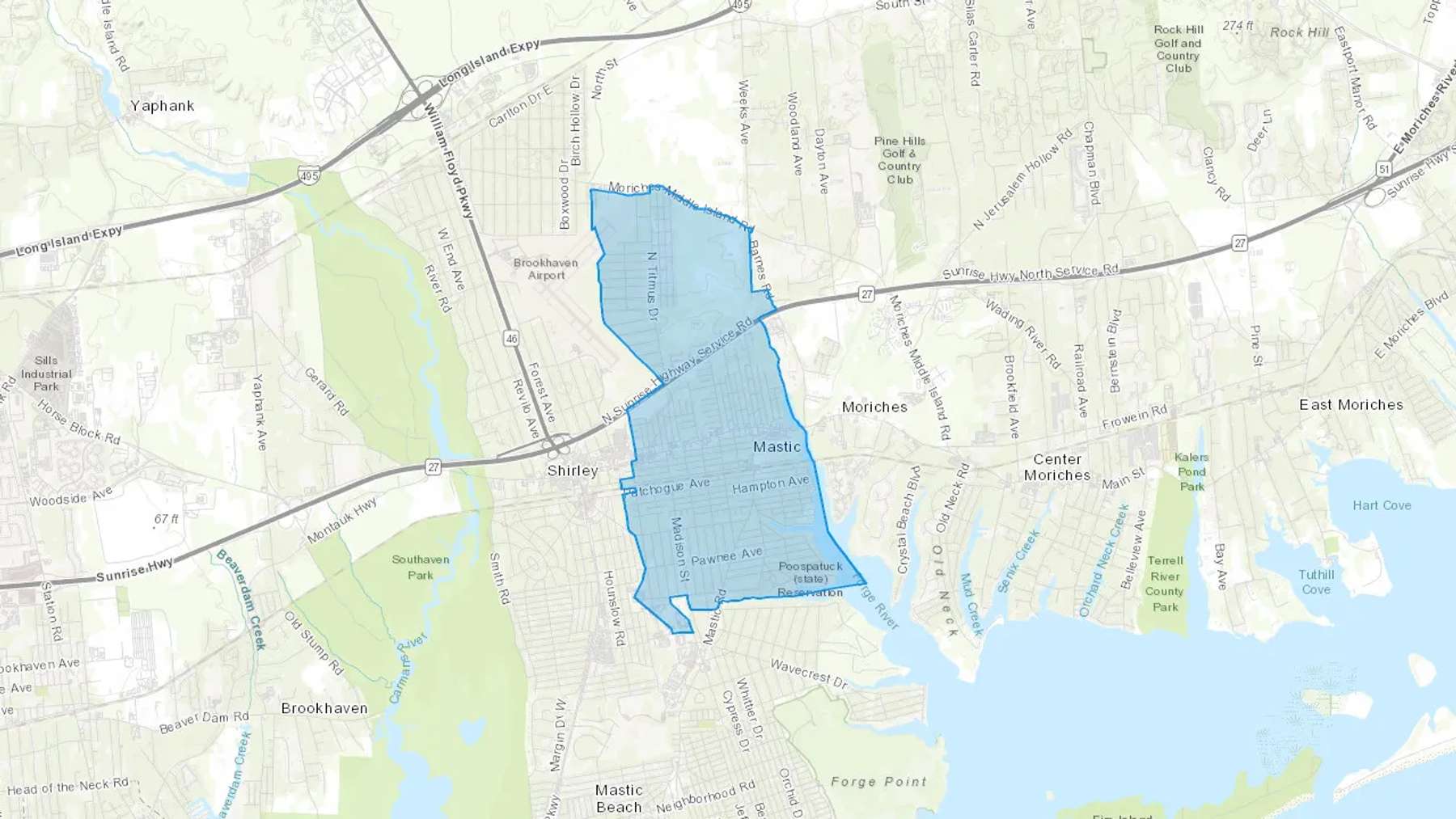 Mastic, NY Cash heating Oil delivery map Map of the COD Fuel Oil delivery service area for Mastic, NY