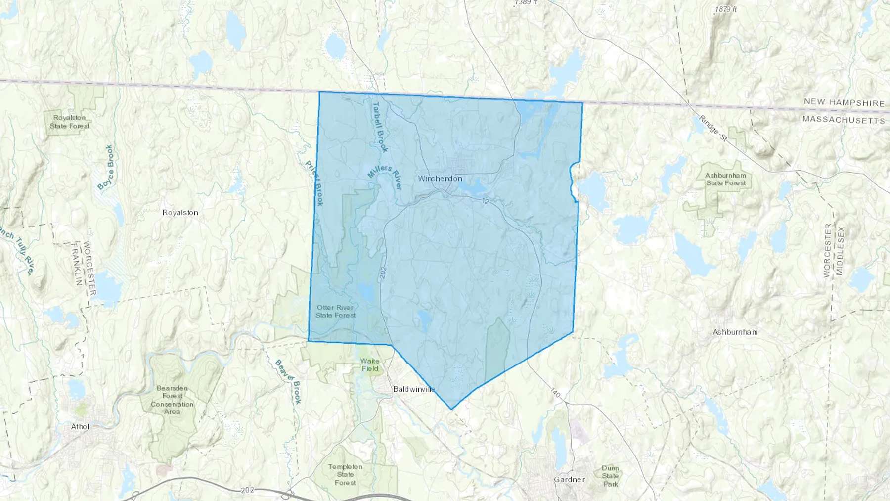 Winchendon, MA Cash heating Oil delivery map Map of the COD Fuel Oil delivery service area for Winchendon, MA