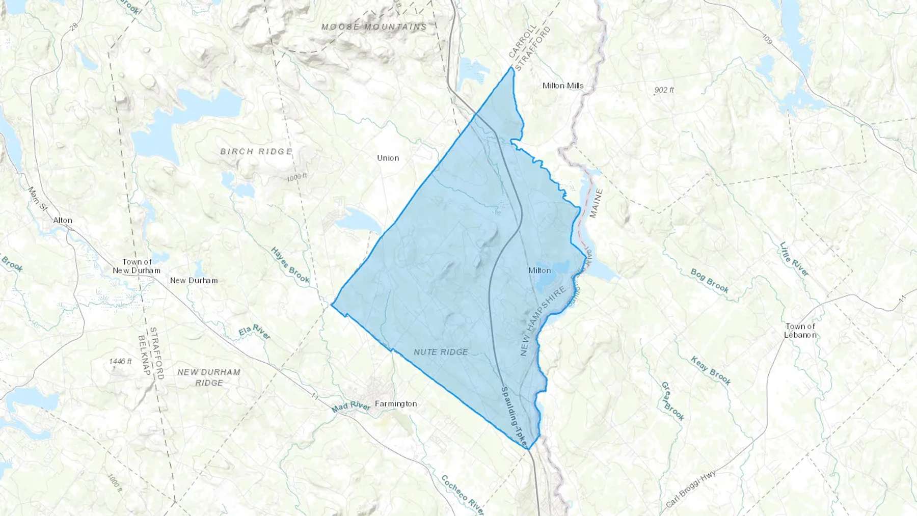 Milton, NH Cash heating Oil delivery map Map of the COD Fuel Oil delivery service area for Milton, NH