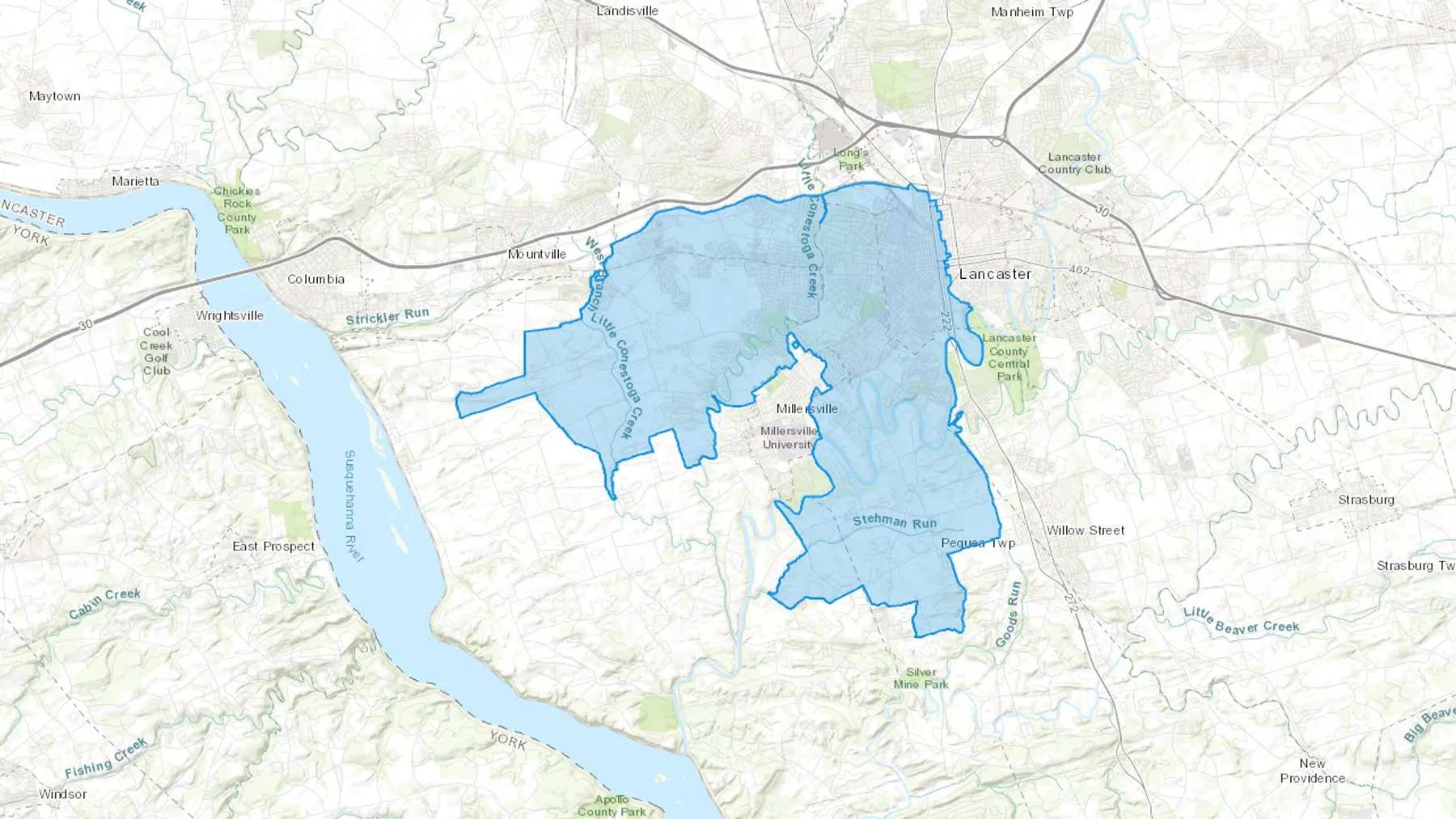 Bausman, PA Cash heating Oil delivery map Map of the COD Fuel Oil delivery service area for Bausman, PA