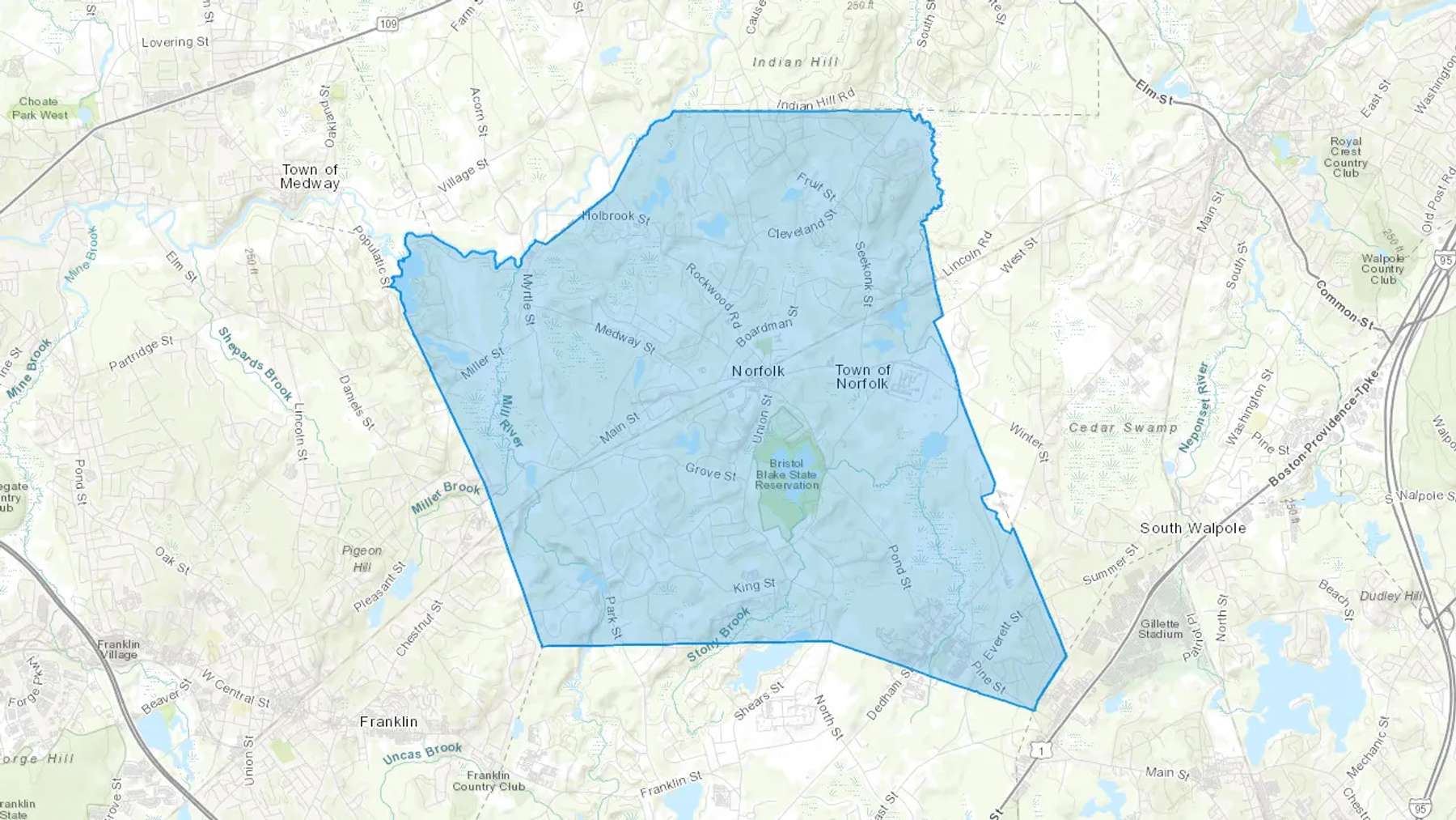 Norfolk, MA Cash heating Oil delivery map Map of the COD Fuel Oil delivery service area for Norfolk, MA