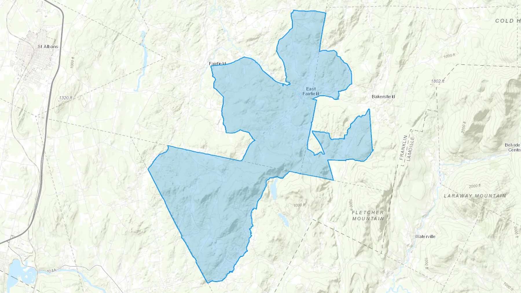 East Fairfield, VT Cash heating Oil delivery map Map of the COD Fuel Oil delivery service area for East Fairfield, VT