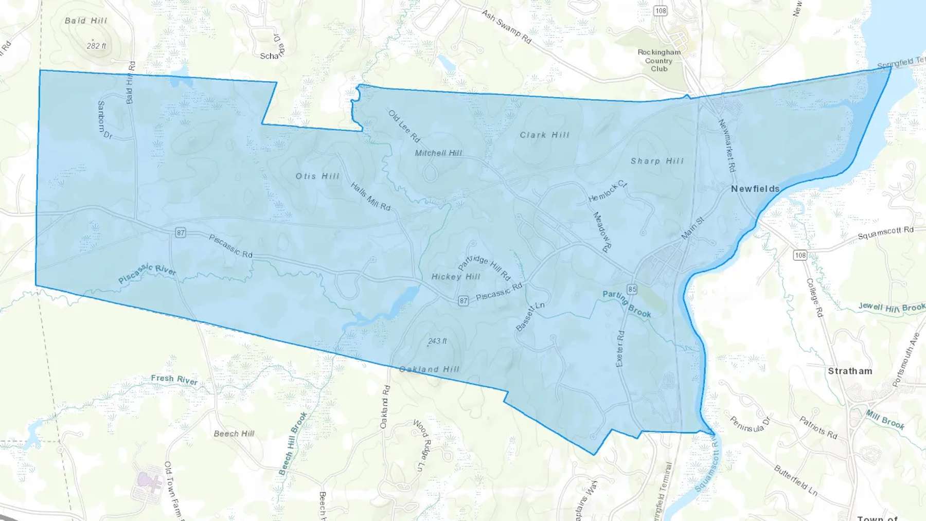 Newfields, NH Cash heating Oil delivery map Map of the COD Fuel Oil delivery service area for Newfields, NH
