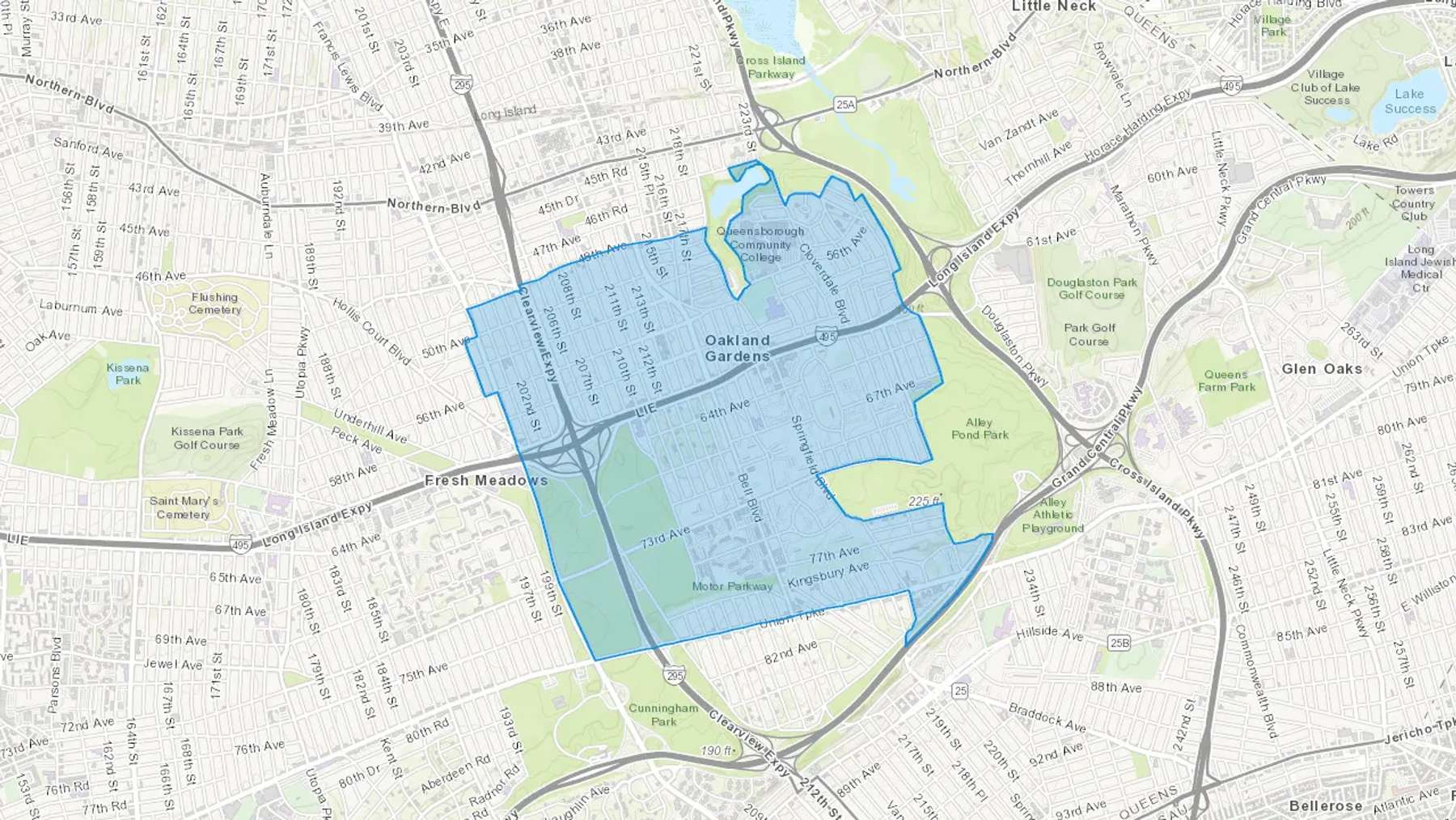 Oakland Gardens, NY Cash heating Oil delivery map Map of the COD Fuel Oil delivery service area for Oakland Gardens, NY