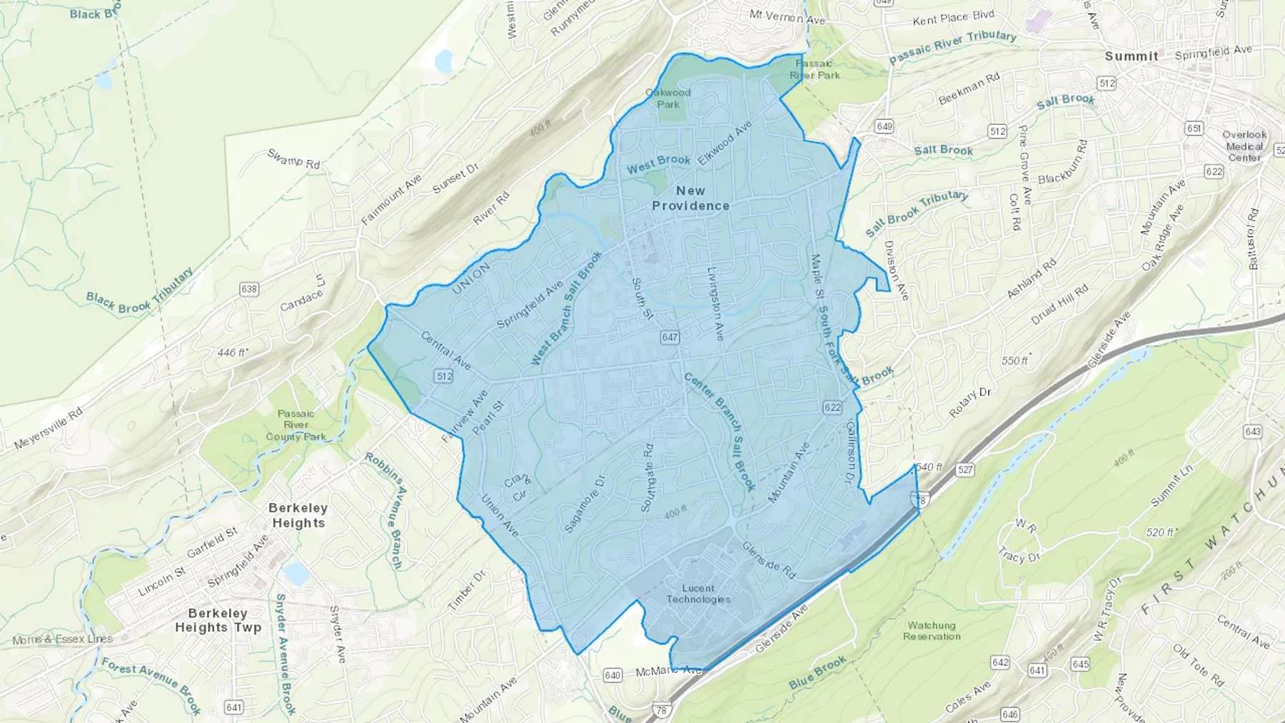 New Providence, NJ Cash heating Oil delivery map Map of the COD Fuel Oil delivery service area for New Providence, NJ