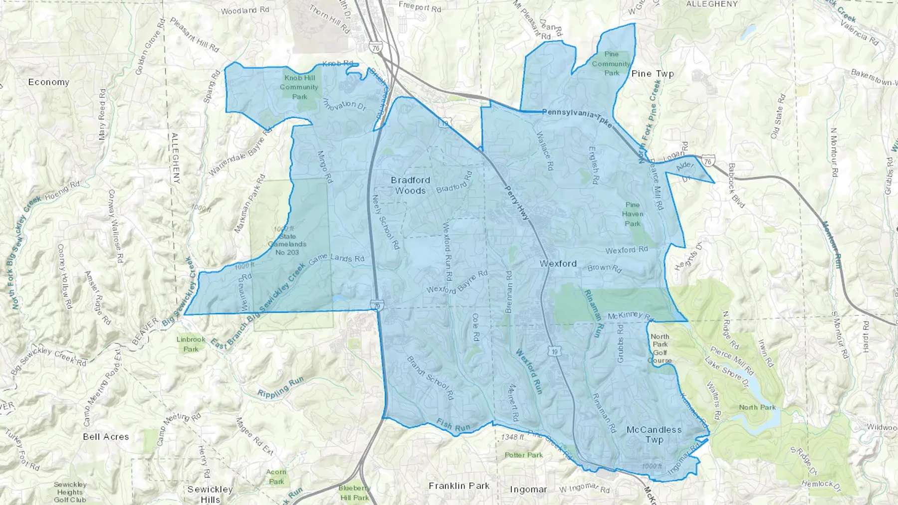 Wexford, PA Cash heating Oil delivery map Map of the COD Fuel Oil delivery service area for Wexford, PA