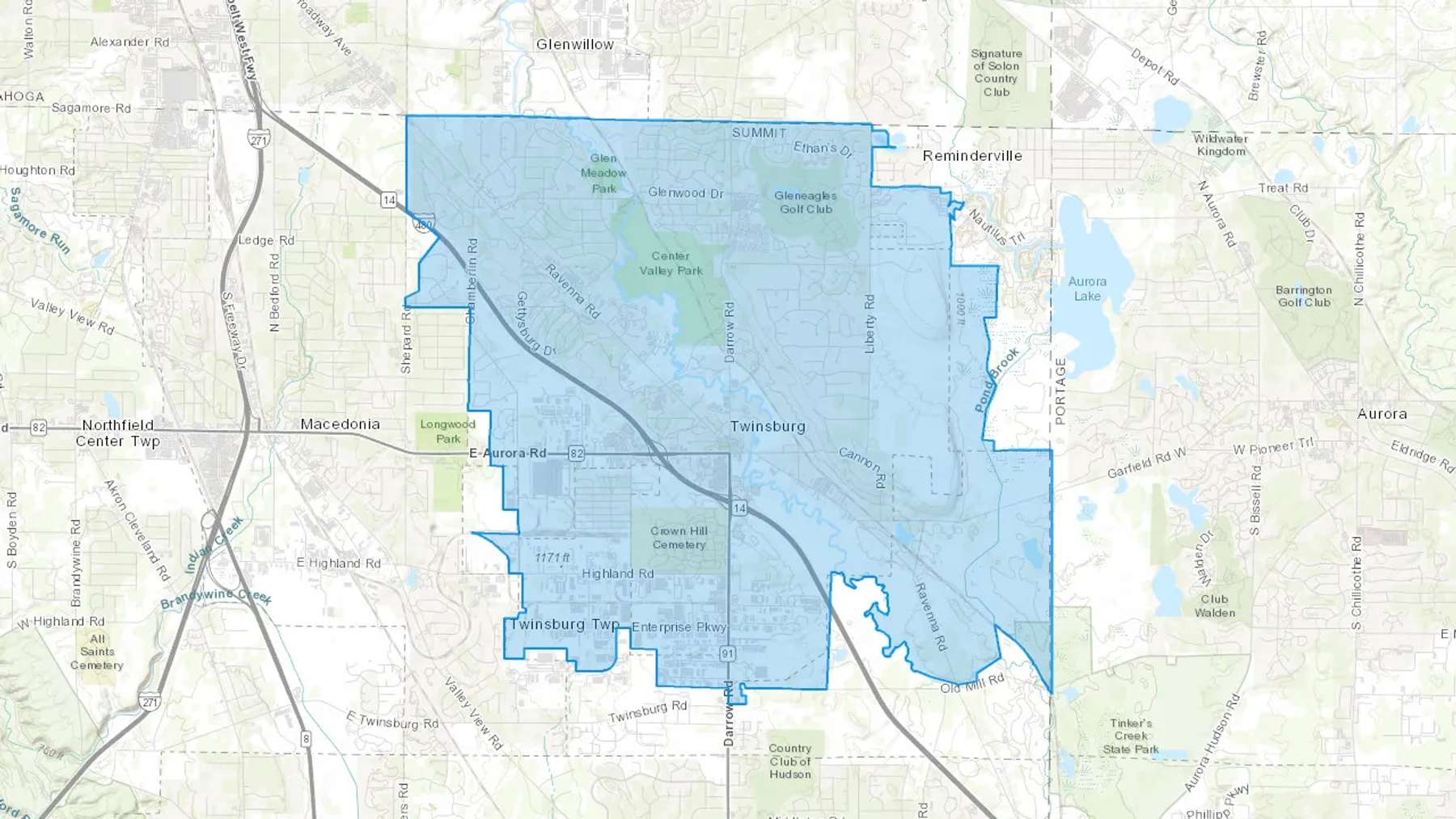 Twinsburg, OH Cash heating Oil delivery map Map of the COD Fuel Oil delivery service area for Twinsburg, OH