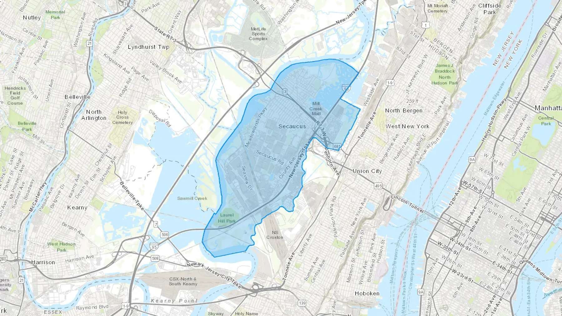 Secaucus, NJ Cash heating Oil delivery map Map of the COD Fuel Oil delivery service area for Secaucus, NJ