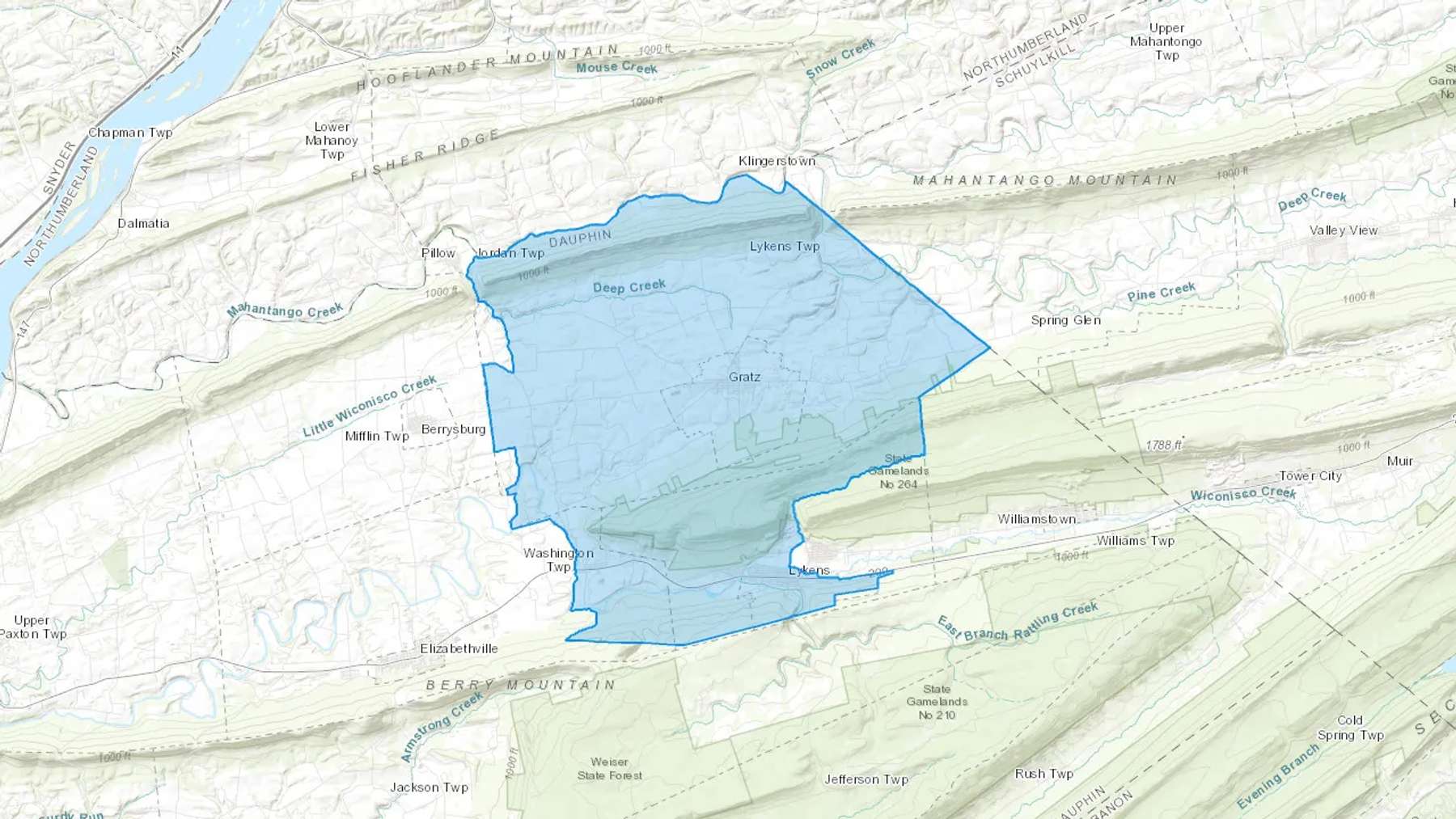 Gratz, PA Cash heating Oil delivery map Map of the COD Fuel Oil delivery service area for Gratz, PA