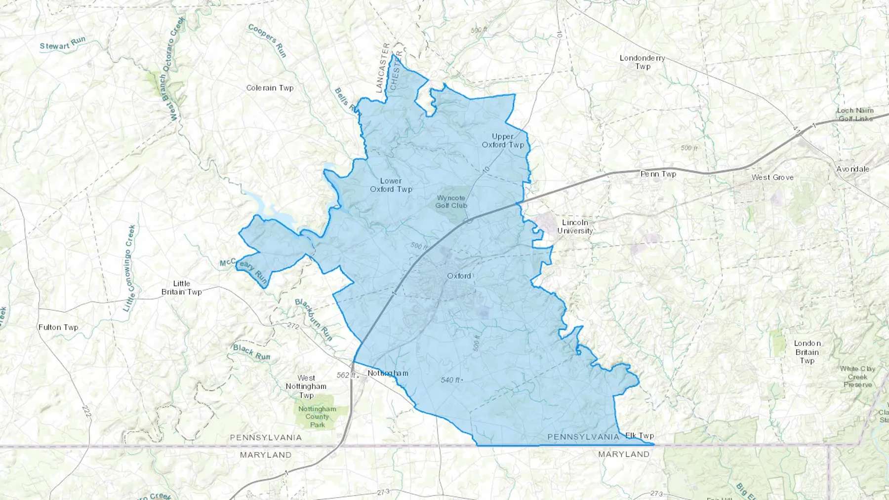 Oxford, PA Cash heating Oil delivery map Map of the COD Fuel Oil delivery service area for Oxford, PA