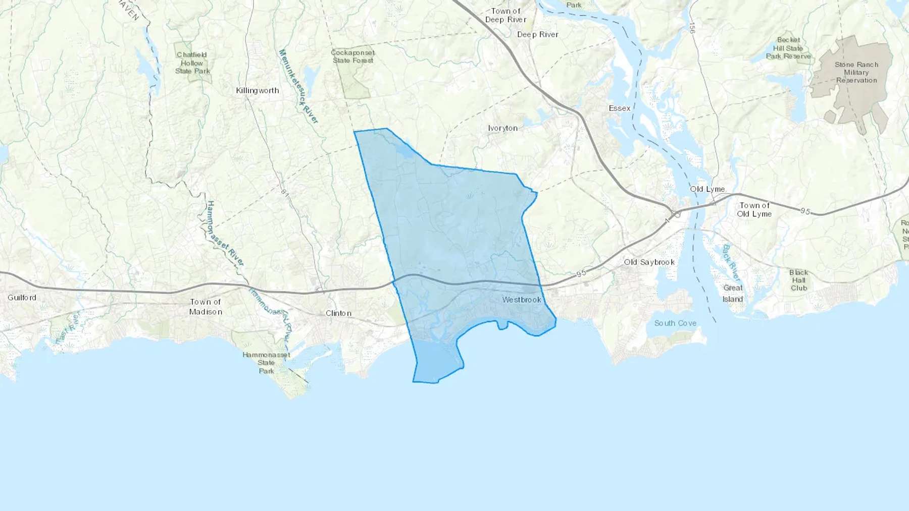 Westbrook, CT Cash heating Oil delivery map Map of the COD Fuel Oil delivery service area for Westbrook, CT