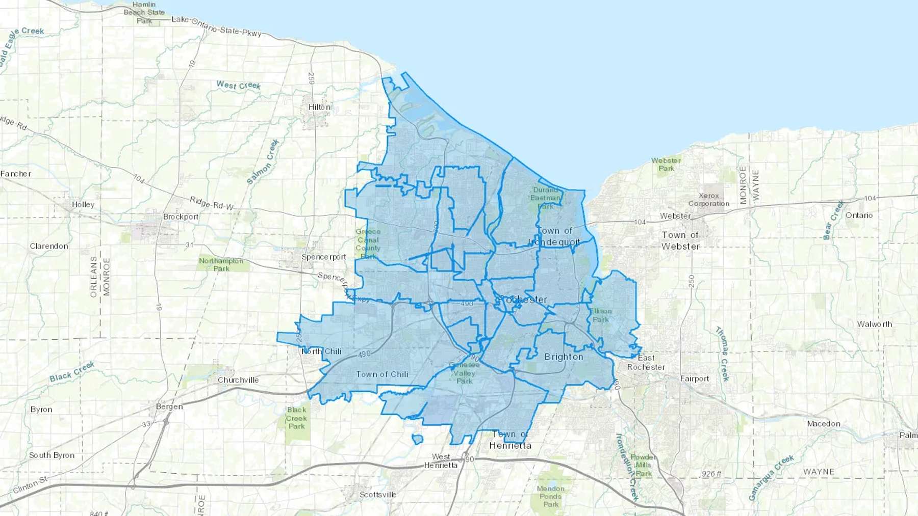 Rochester, NY Cash heating Oil delivery map Map of the COD Fuel Oil delivery service area for Rochester, NY