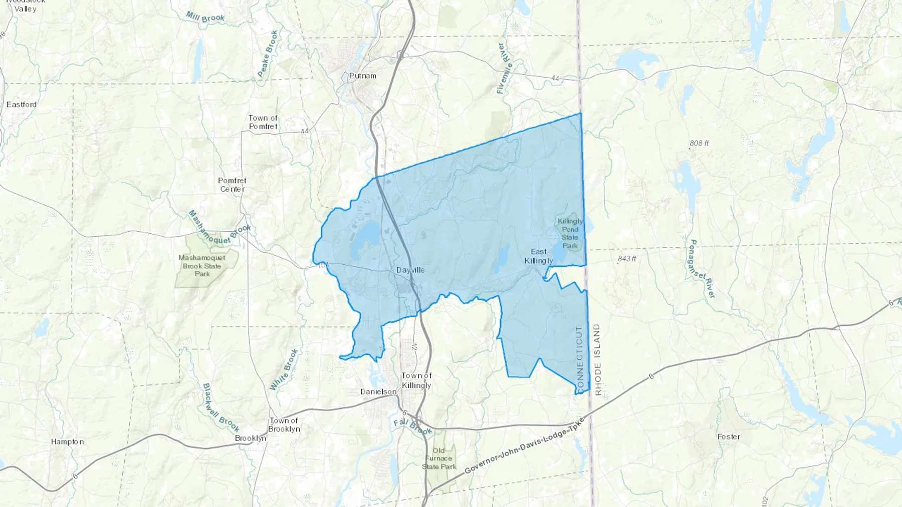 Ballouville, CT Cash heating Oil delivery map Map of the COD Fuel Oil delivery service area for Ballouville, CT