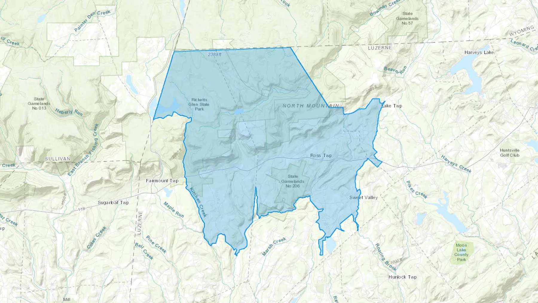 Sweet Valley, PA Cash heating Oil delivery map Map of the COD Fuel Oil delivery service area for Sweet Valley, PA
