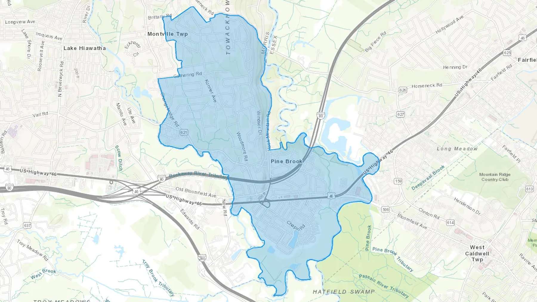 Pine Brook, NJ Cash heating Oil delivery map Map of the COD Fuel Oil delivery service area for Pine Brook, NJ