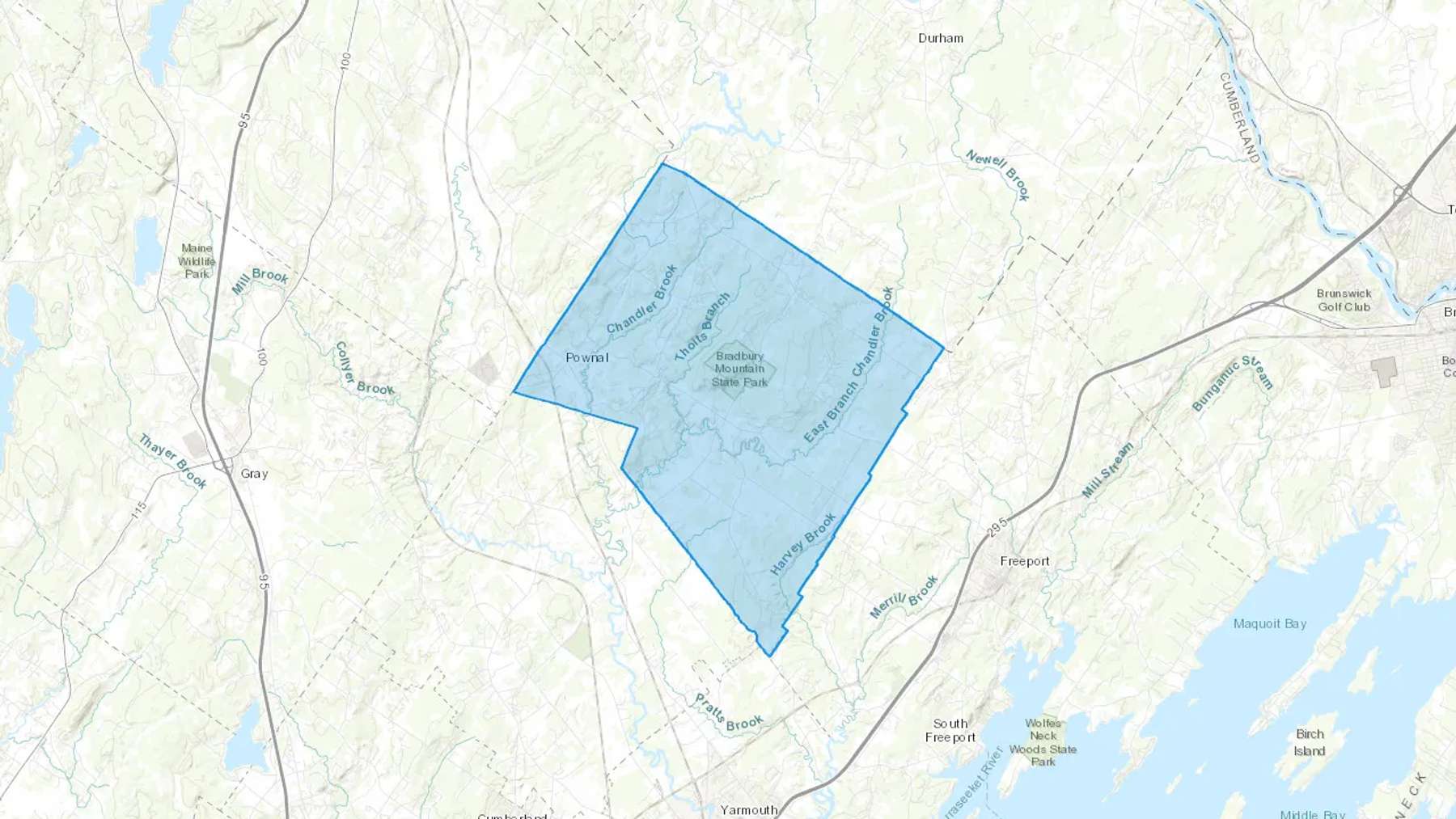 Pownal, ME Cash heating Oil delivery map Map of the COD Fuel Oil delivery service area for Pownal, ME