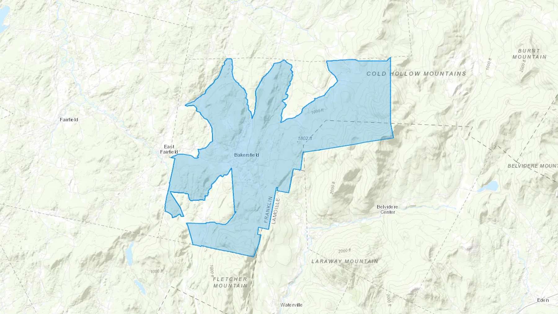 Bakersfield, VT Cash heating Oil delivery map Map of the COD Fuel Oil delivery service area for Bakersfield, VT