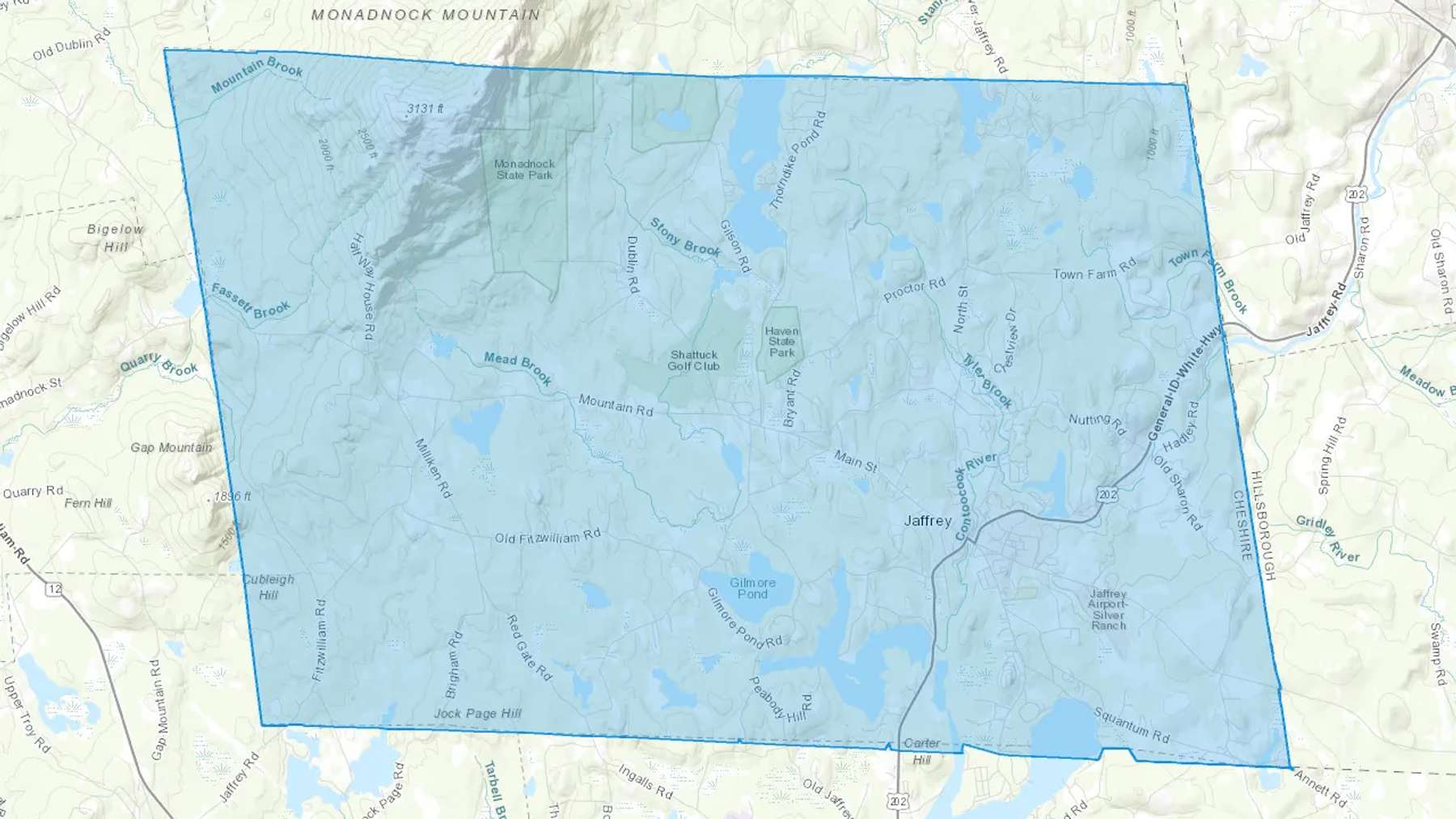 Jaffrey, NH Cash heating Oil delivery map Map of the COD Fuel Oil delivery service area for Jaffrey, NH