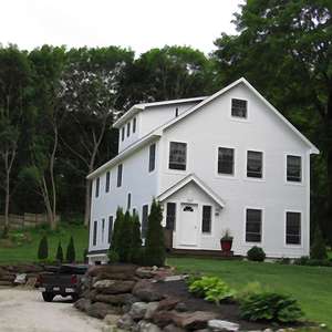Meeting House Photo of Meeting House with trees in Lenox Dale, Massachusetts
