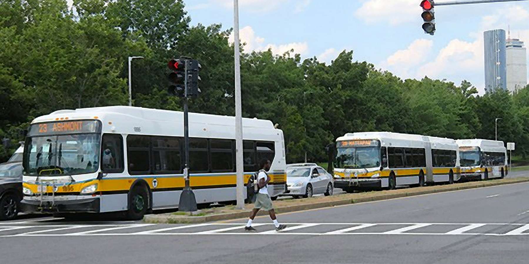 Photo of Buses in Roxbury Crossing, Massachusetts Photo of Buses in Roxbury Crossing, Massachusetts