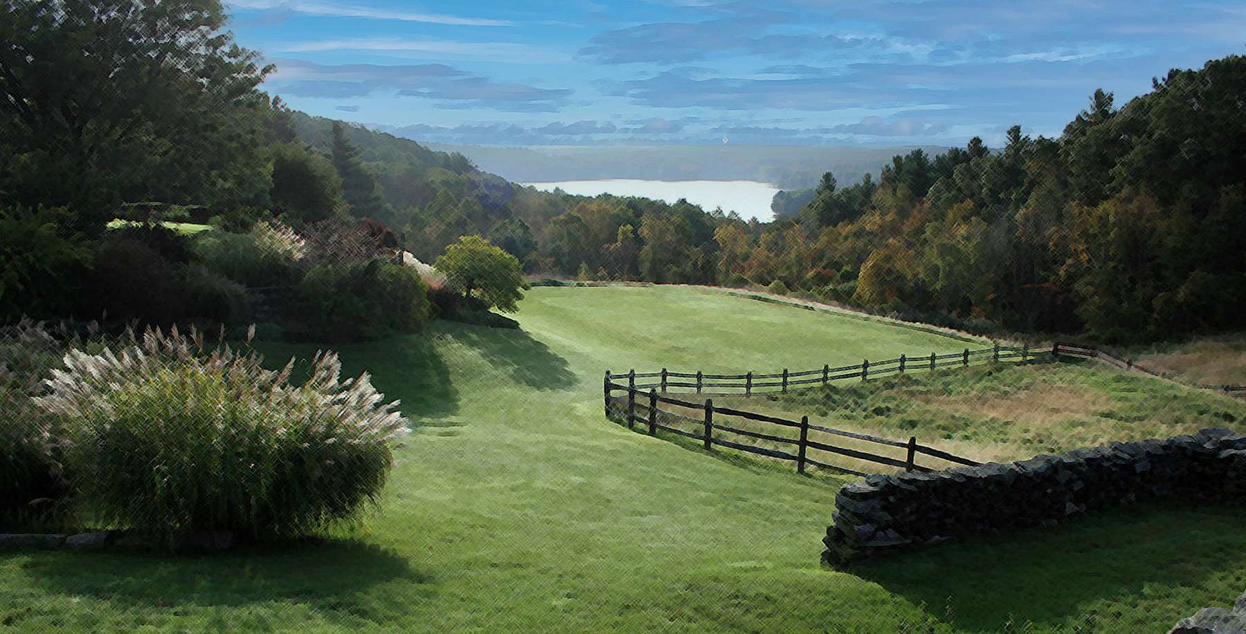 Photo of a field and lake in Manchaug, Massachusetts Photo of a field and lake in Manchaug, Massachusetts