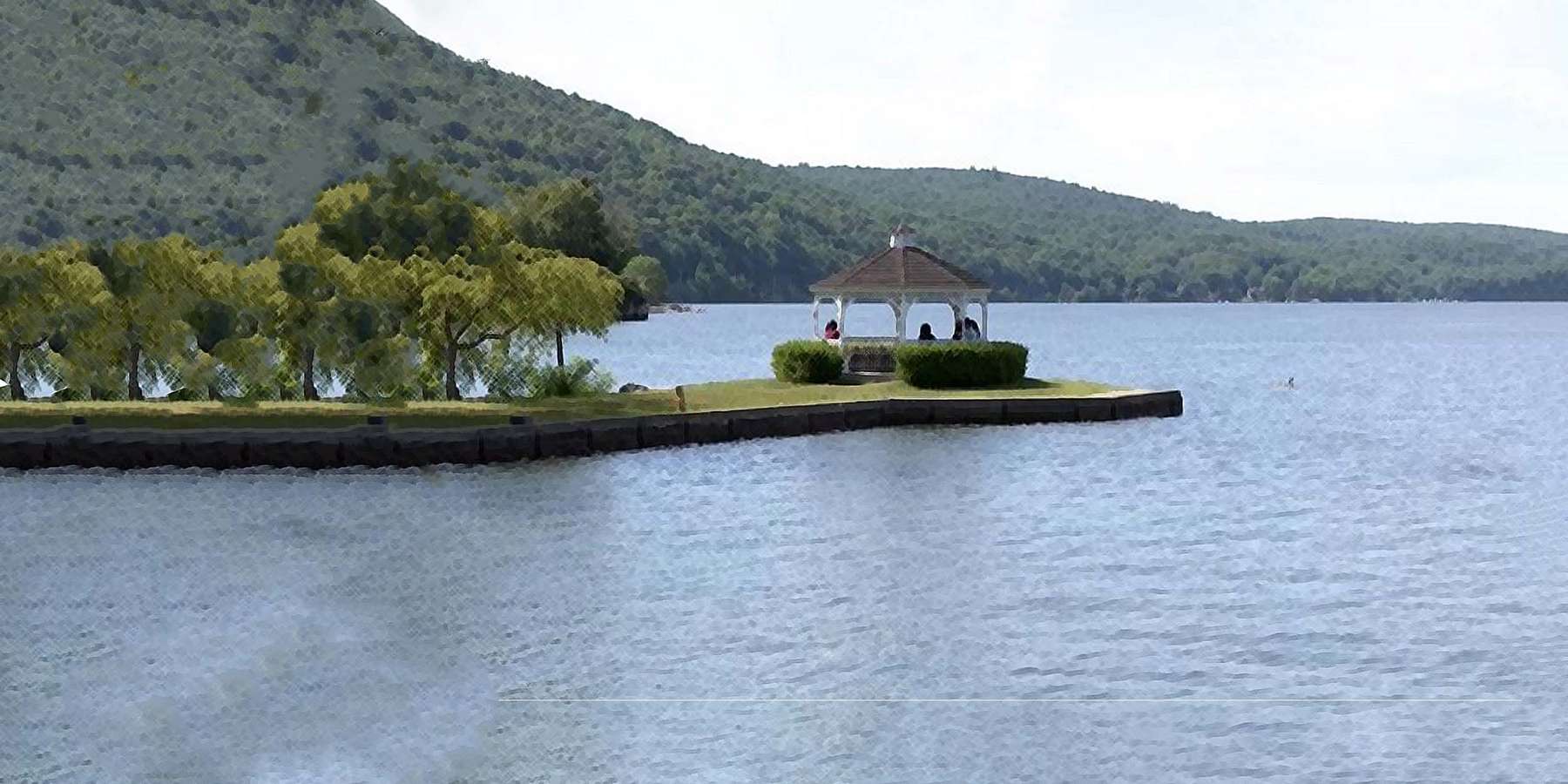 Photo of Greenwood Lake, located in NY, with a gazebo on a sunny day Photo of Greenwood Lake, located in NY, with a gazebo on a sunny day