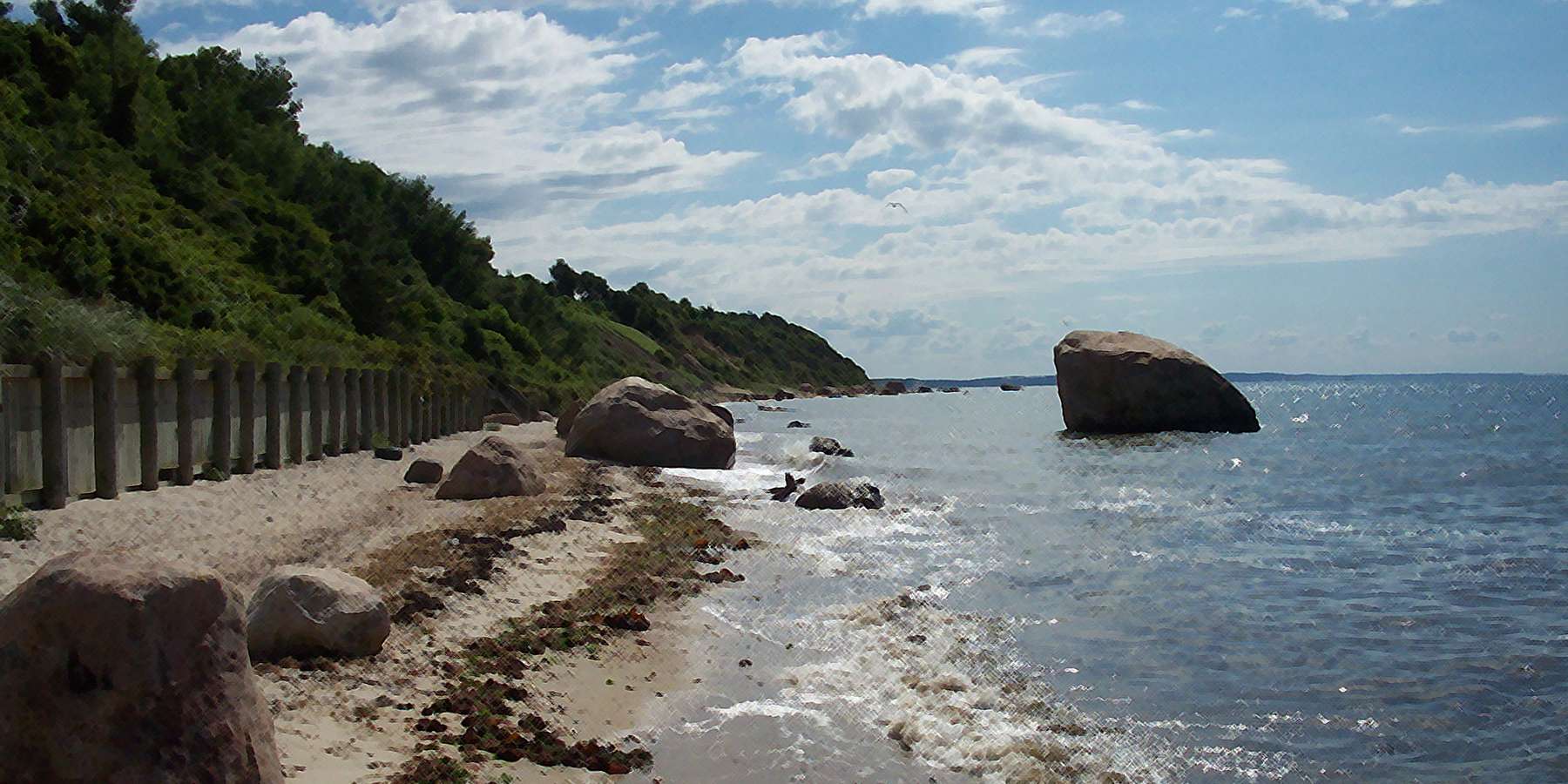 A photo of a rocky shore in Cutchogue, New York A photo of a rocky shore in Cutchogue, New York