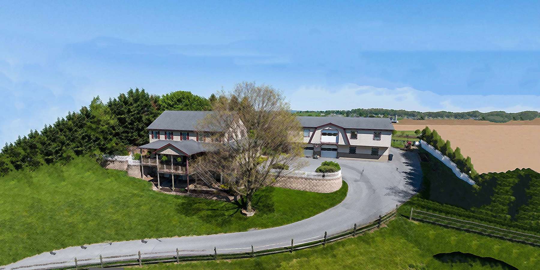 Photo of 3847 Ridge Rd., Gordonville, PA, with a single family home and a large bare tree Photo of 3847 Ridge Rd., Gordonville, PA, with a single family home and a large bare tree