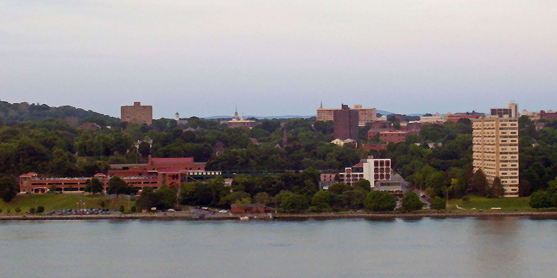 A photo of Poughkeepsie from across the Hudson River in New York A photo of Poughkeepsie from across the Hudson River in New York