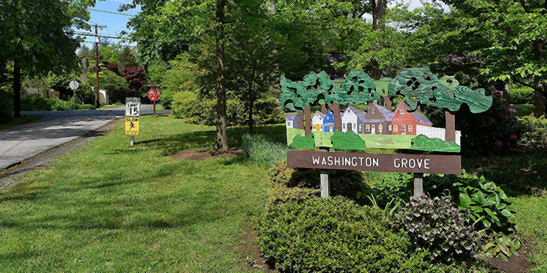A photo of the Washington Grove Welcome Sign in Maryland A photo of the Washington Grove Welcome Sign in Maryland